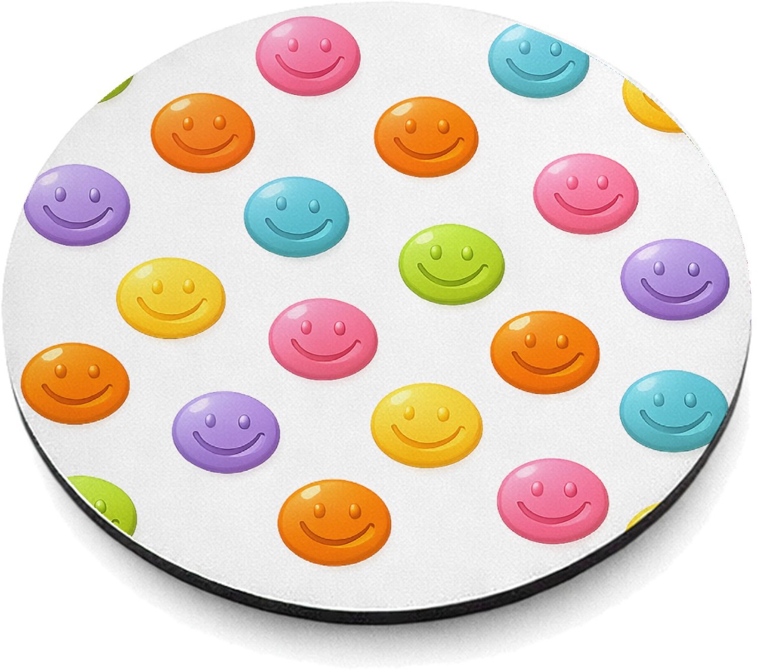 Mr Cadeautjes MDF magnetische fotolijst rond Ø 9,5 - design Een set van ronde fruit-icoontjes met glimlachende gezichten | cadeau Wit