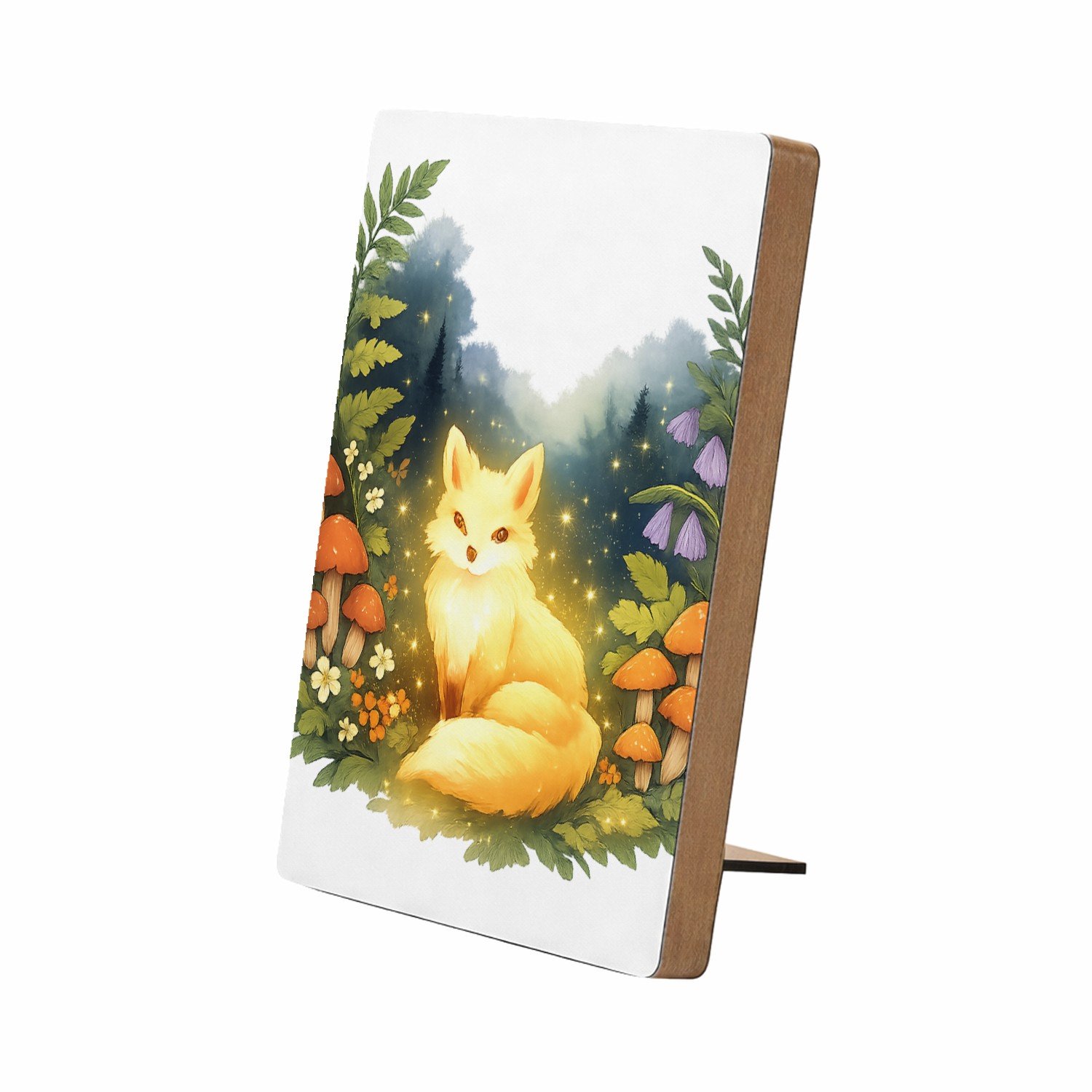 Mr Cadeautjes Glasframe/MDF 12,7 x 17,8 - design Een dromerig boslandschap met een lichtgevende vos tussen va | cadeau Wit