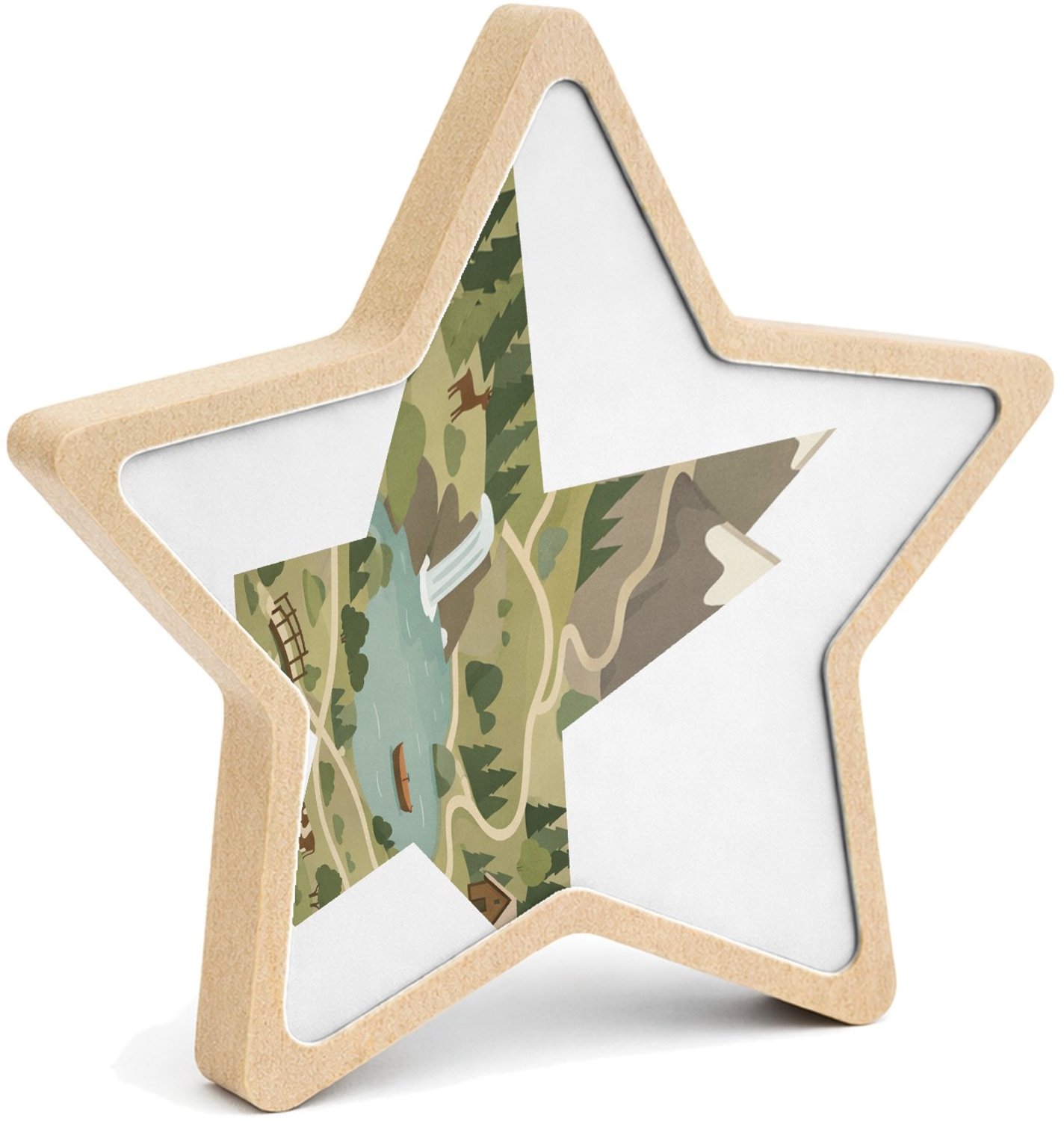 Mr Cadeautjes MDF fotolijst ster 14 x 13,5 - design Een gestileerde bergregio met wandelroutes, hutten en kleine | cadeau Wit