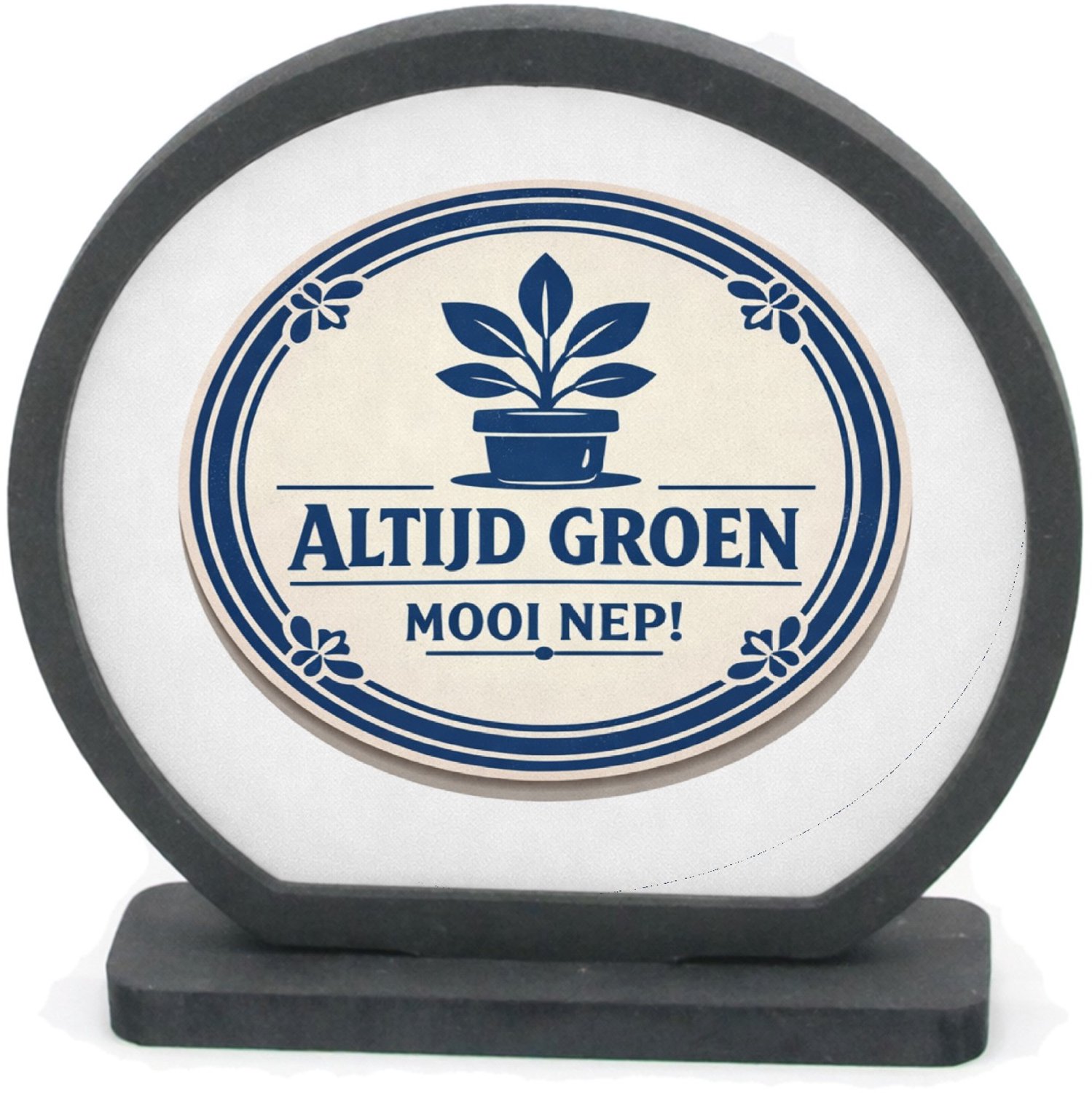 Mr Cadeautjes Houten fotolijst rond met MDF inleg - design Een minimalistische retro-embleemopmaak met een ronde rand| cadeau Wit