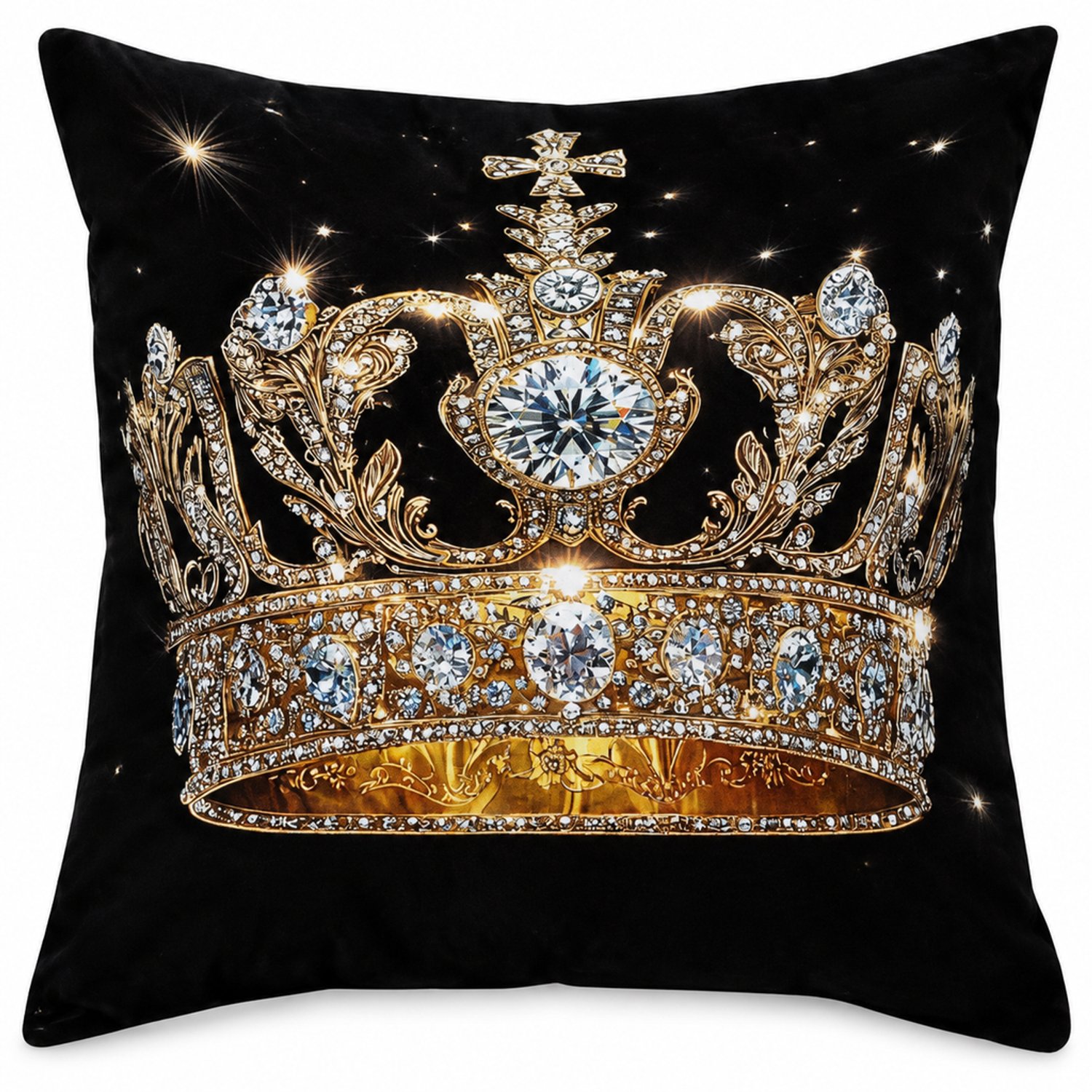 SWGOTA Kussenhoes 45 x 45 cm met zwart-gouden kroonprint, polyester, voor bank en bed, zonder binnenkussen