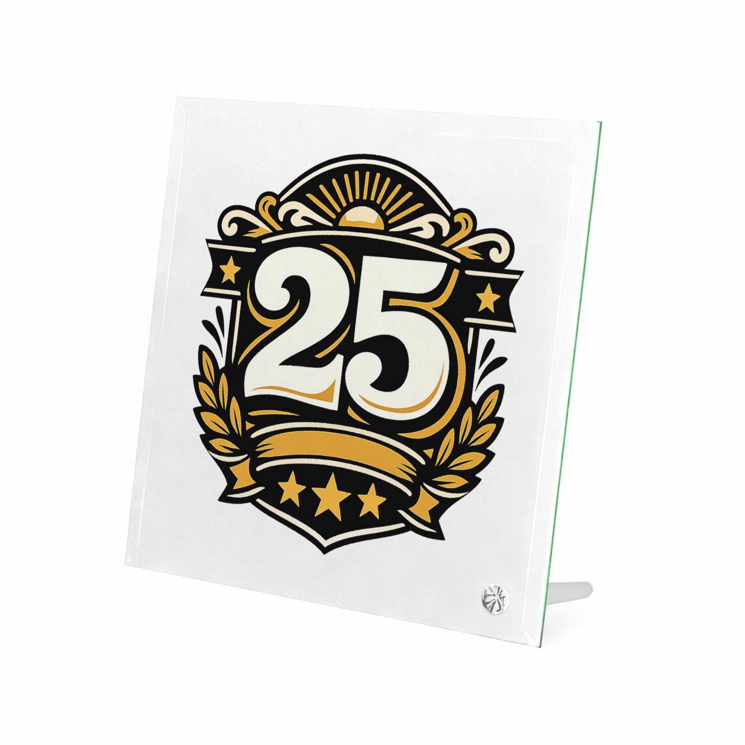 Mr Cadeautjes Glasframe 20 x 20 - design Retro jubileumontwerp met een groot middenicoon en gebogen t | cadeau Wit