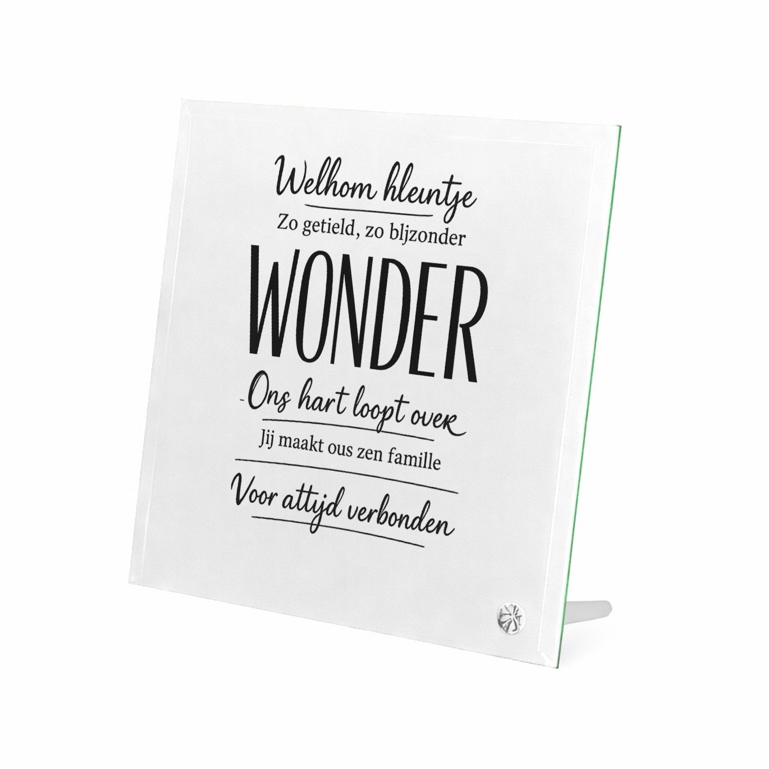 Mr Cadeautjes Glasframe 20 x 20 - design Een warme familieboodschap met één krachtwoord als visuele b | cadeau Wit