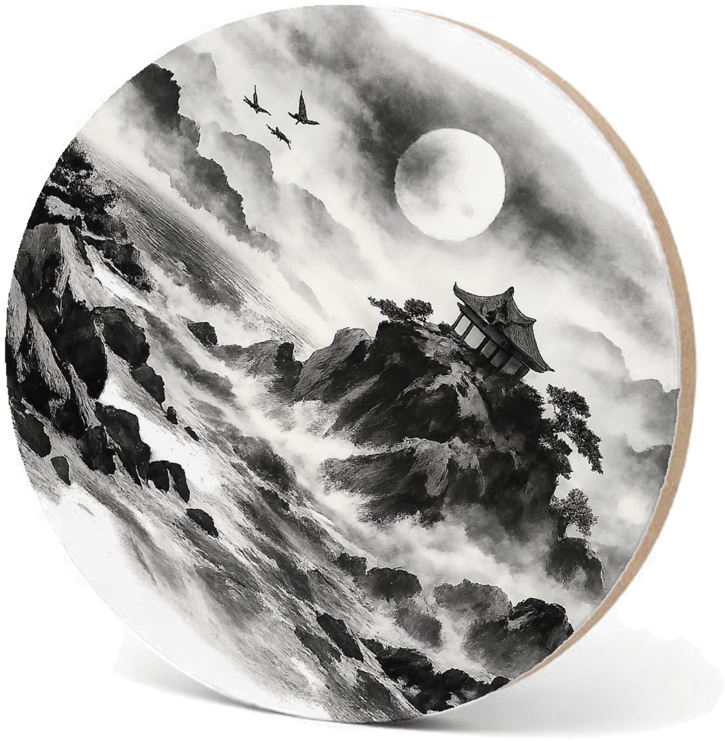 Mr Cadeautjes MDF fotolijst - design Nachtelijk kustpanorama met rotsen, maan, golven en een klei | cadeau Wit