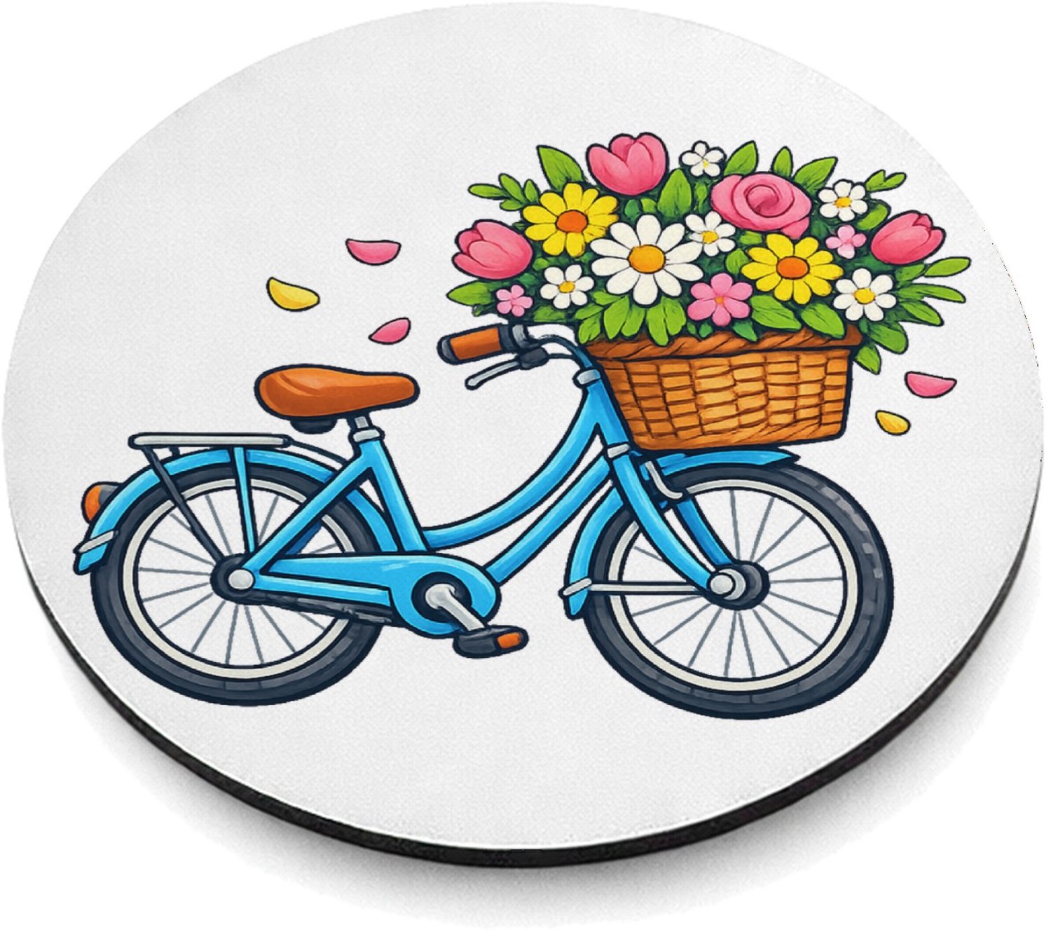 Mr Cadeautjes MDF magnetische fotolijst rond Ø 9,5 - design Vintage fiets met bloemenmand | cadeau Wit