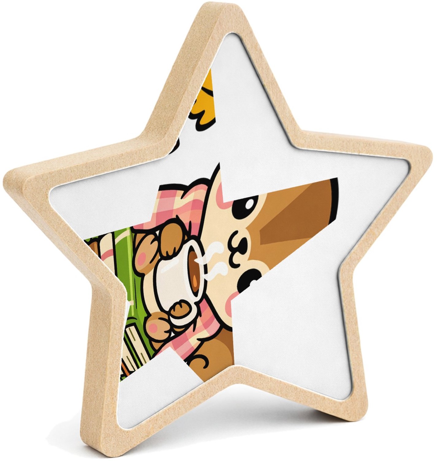 Mr Cadeautjes MDF fotolijst ster 14 x 13,5 - design Schattige dierlijke pauze met warme drank en positieve chaos | cadeau Wit