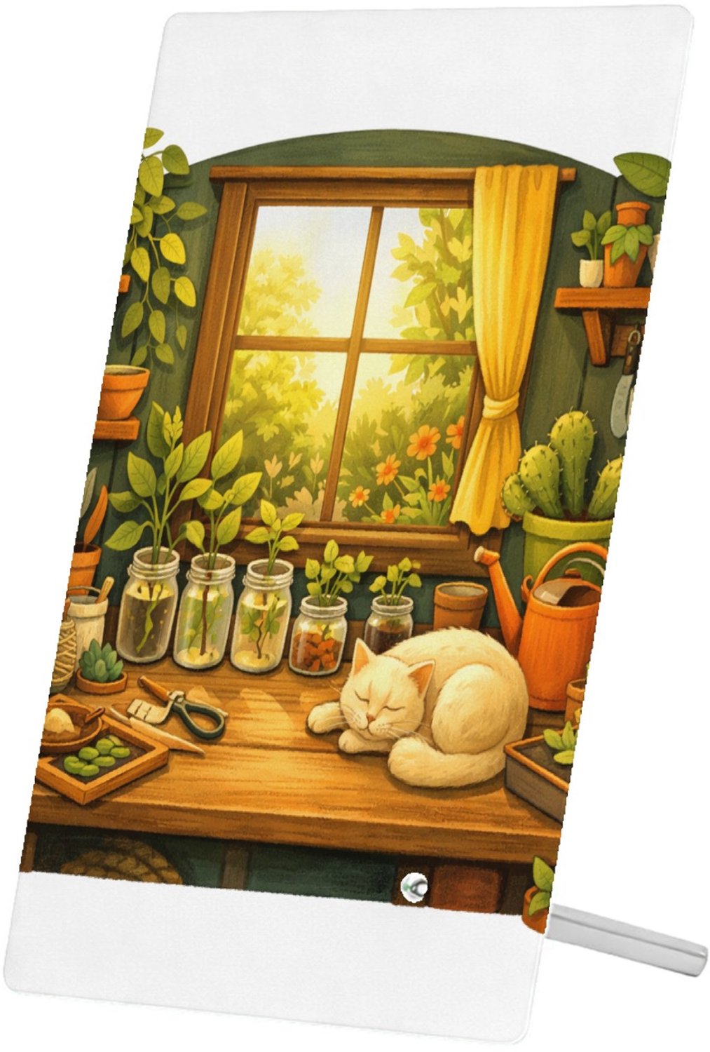 Mr Cadeautjes Glasframe 11 x 16 - design Een werkplek voor een creatief plantenliefhebber met bureau| cadeau Wit