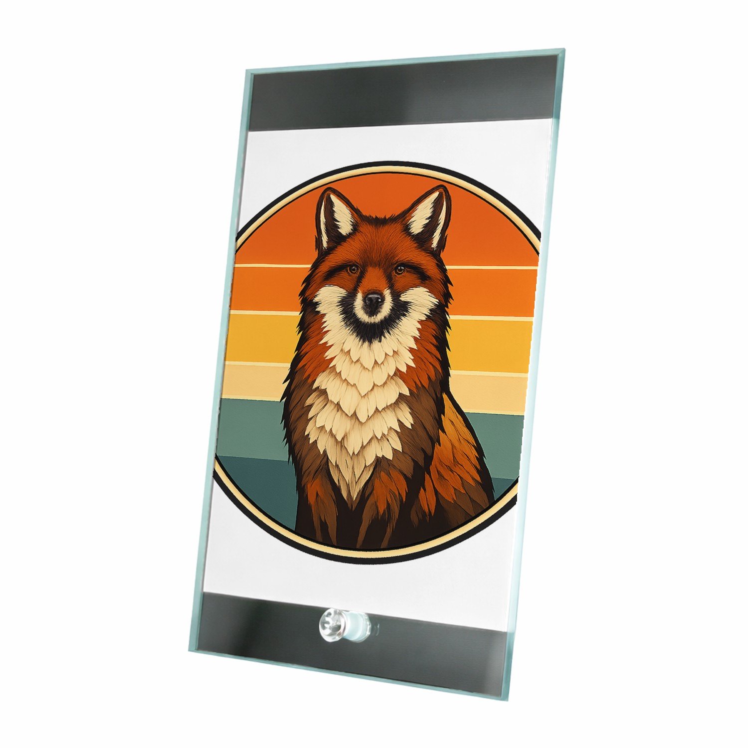 Mr Cadeautjes Glasframe 15 x 23 - design Een trotse vos op een ronde achtergrond met zonsondergangban | cadeau Wit