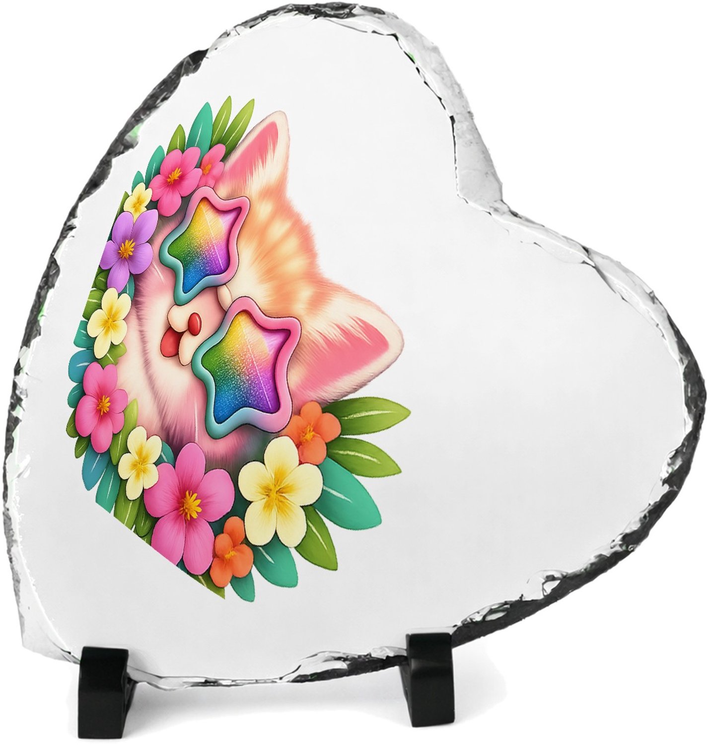 Mr Cadeautjes Leisteen hart 14 x 14 - design Een stoer en vrolijk fantasiedier als centraal badge-motief | cadeau Wit