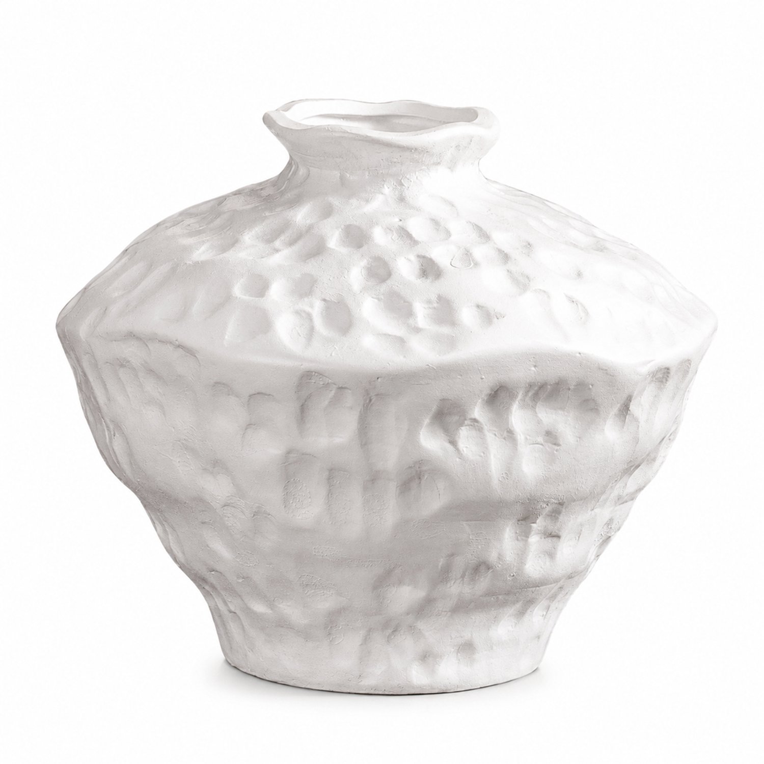 SWGOTA Witte keramische vaas in schotelvorm - 20,3 cm breed en 17,7 cm hoog - Reliëf en golvende rand - Wabi-sabi-decoratie - Schuimverpakking