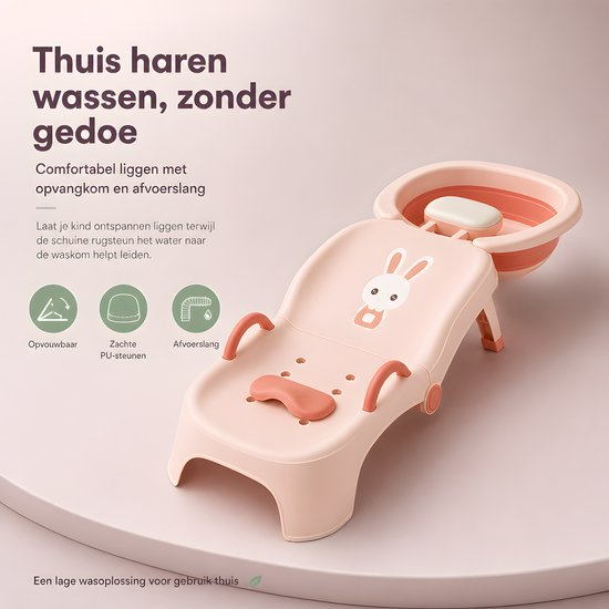 Kinderhaarwasstoel - Kinder Douche Stoeltje Comfort - Draagbare Douchezit voor Baby's en Peuters - inklapbaar haarwasstation met waskom en afvoerslang - verstelbare PU-steunen - antislipvoeten - 102 x 39 x 21 cm - roze - Ideaal voor Groei — afbeelding 3
