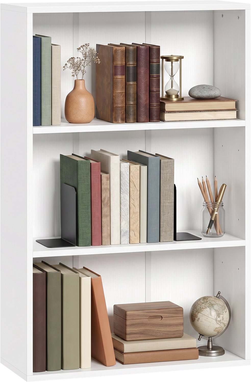 Lunpog Boekenkast - Boekenkast met drie planken - Verstelbare planken - Afmetingen: 60 cm x 24 cm x 93 cm - Wit