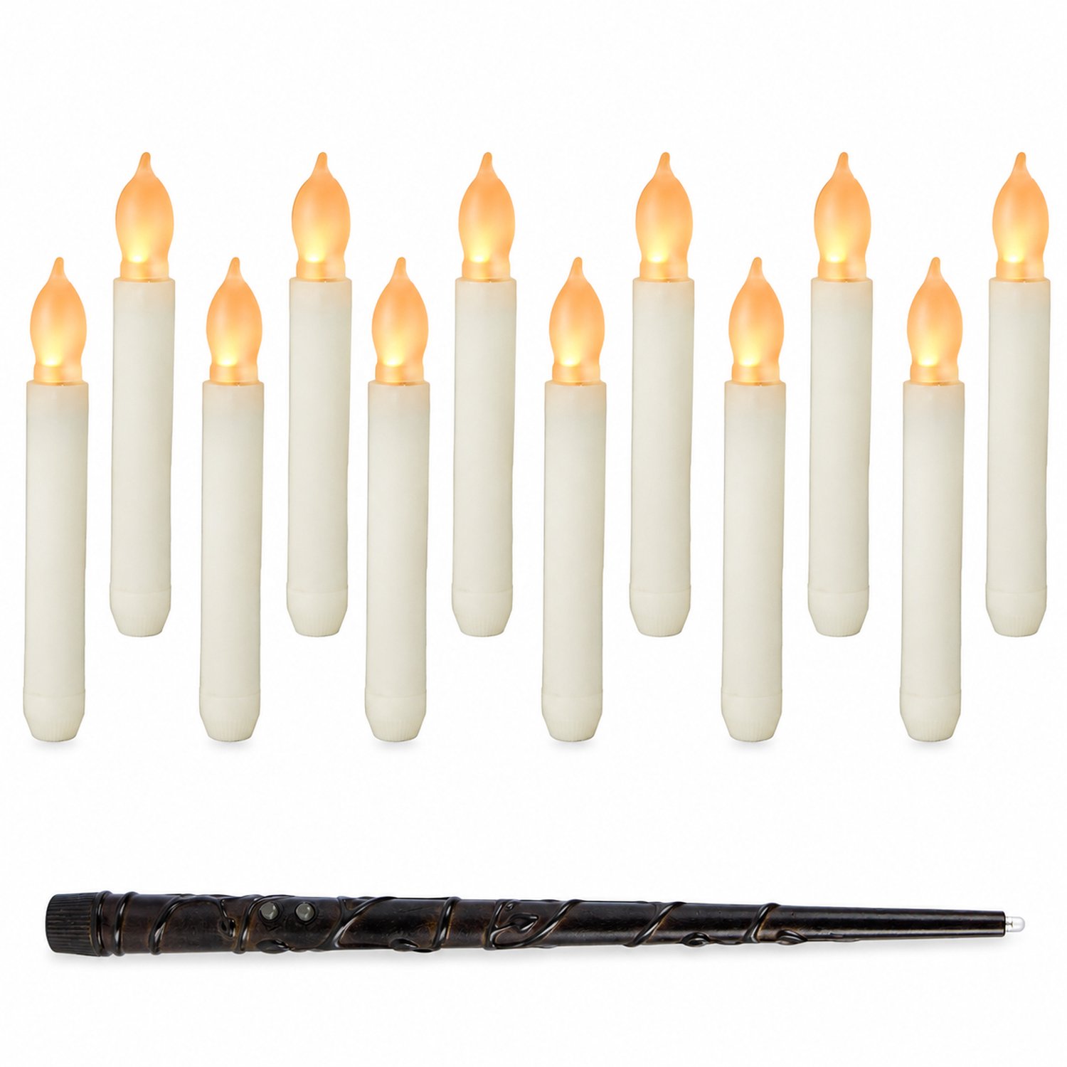 SWGOTA led kaarsen, set van 12 met toverstaf-afstandsbediening, warmwit flikkerlicht, cilindervormig en hangend voor verjaardags- en Halloweenfeesten
