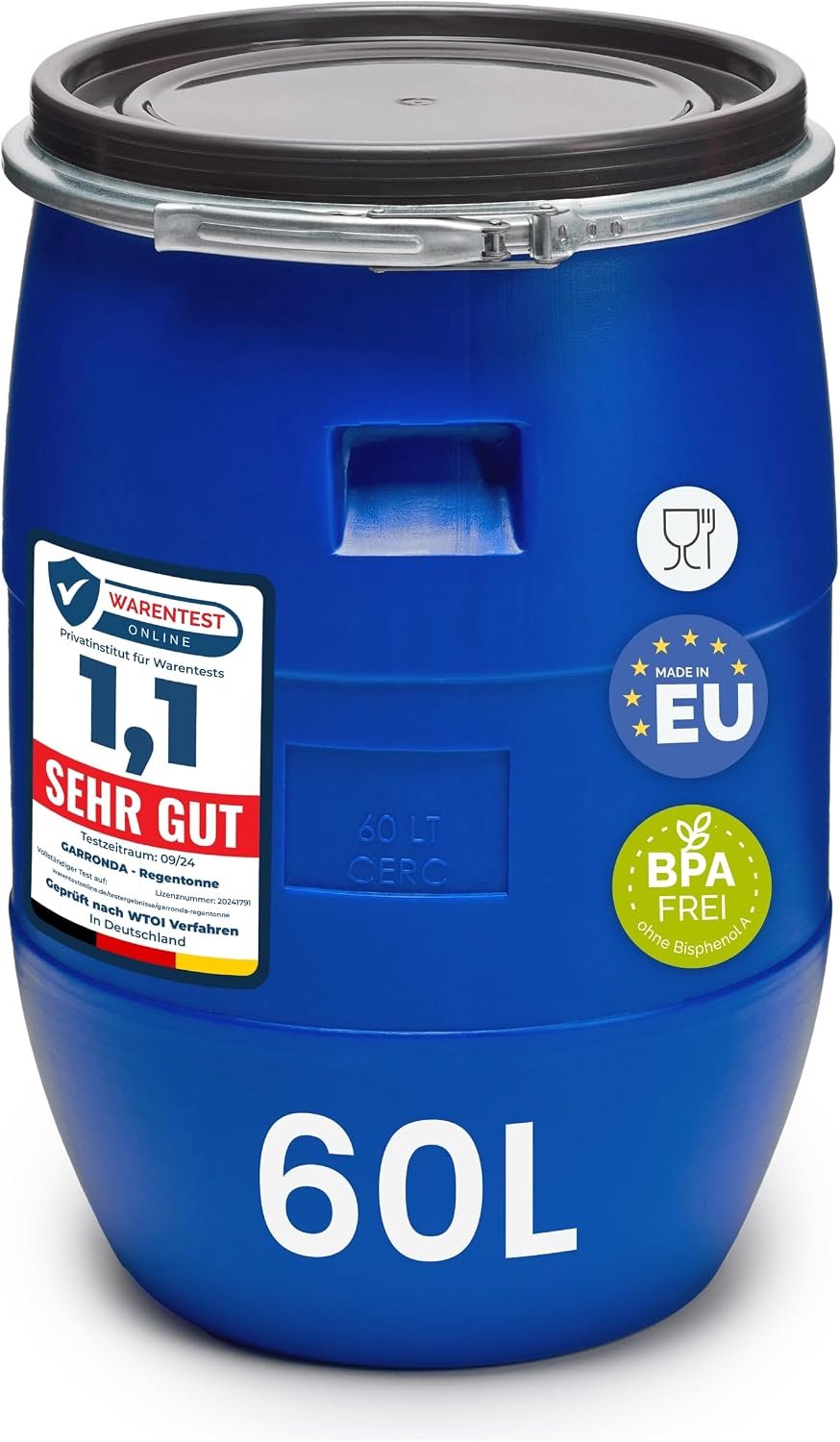 Regenton 60 liter - HDPE met deksel - BPA-vrij - ideaal voor wateropvang - ServiceTopper