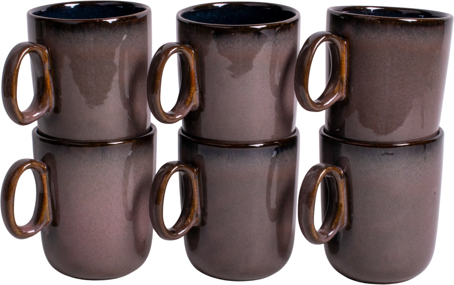 Set van 6 koffiemokken - met oor - 250 ml - 6 persoons - blauw met roze - Portugees stoneware - Vila Nova - Kade 171 kopjes - hip en trendy