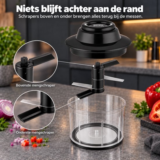 Savoré Kitchen Hakmolen Handmatig - Uiensnijder met Trekkoord - 800 ml - Scherpe RVS Messen & Mengschrapers - Antislip — afbeelding 3