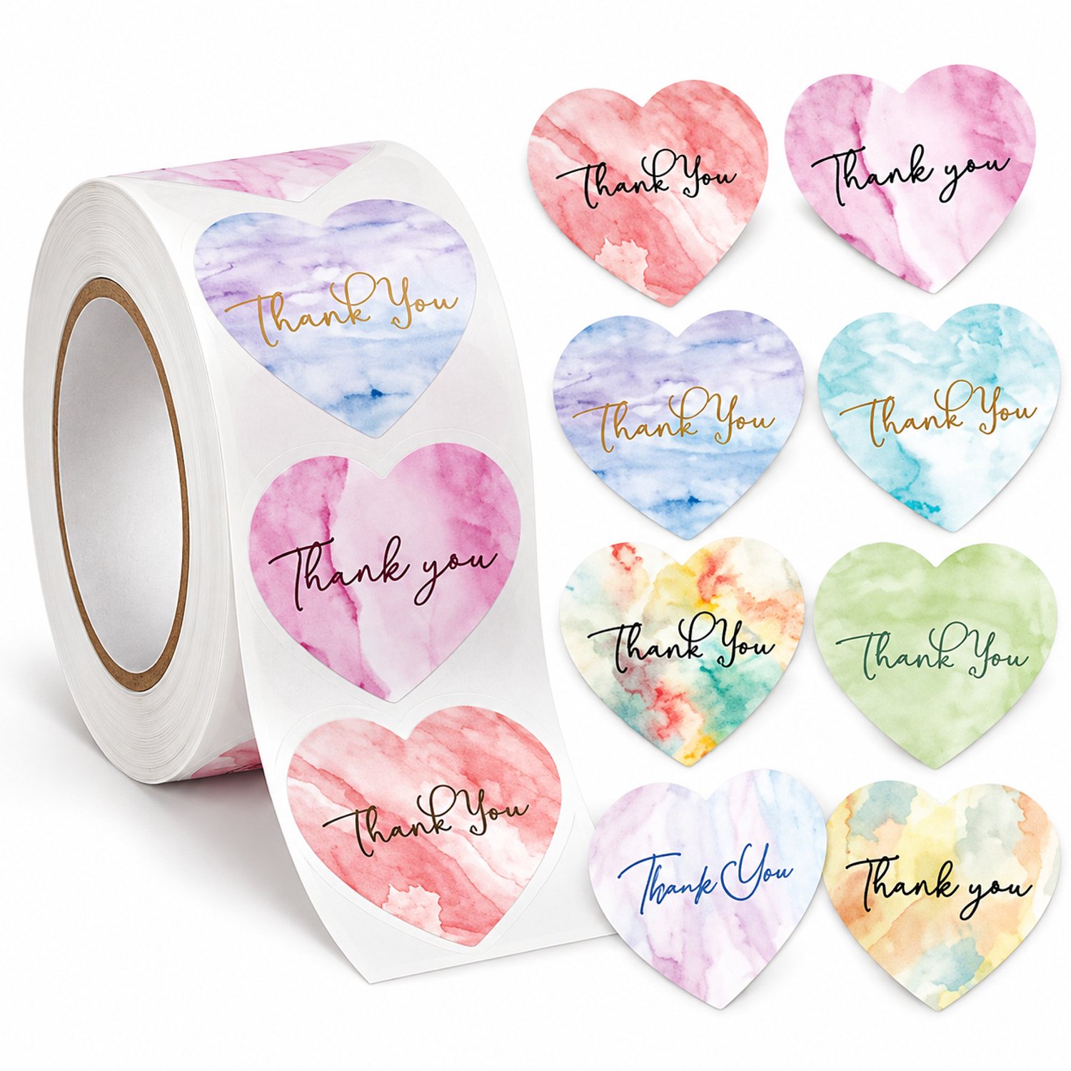 K&R Ventures Hartstickers Thank You - Pastel - 500 stuks