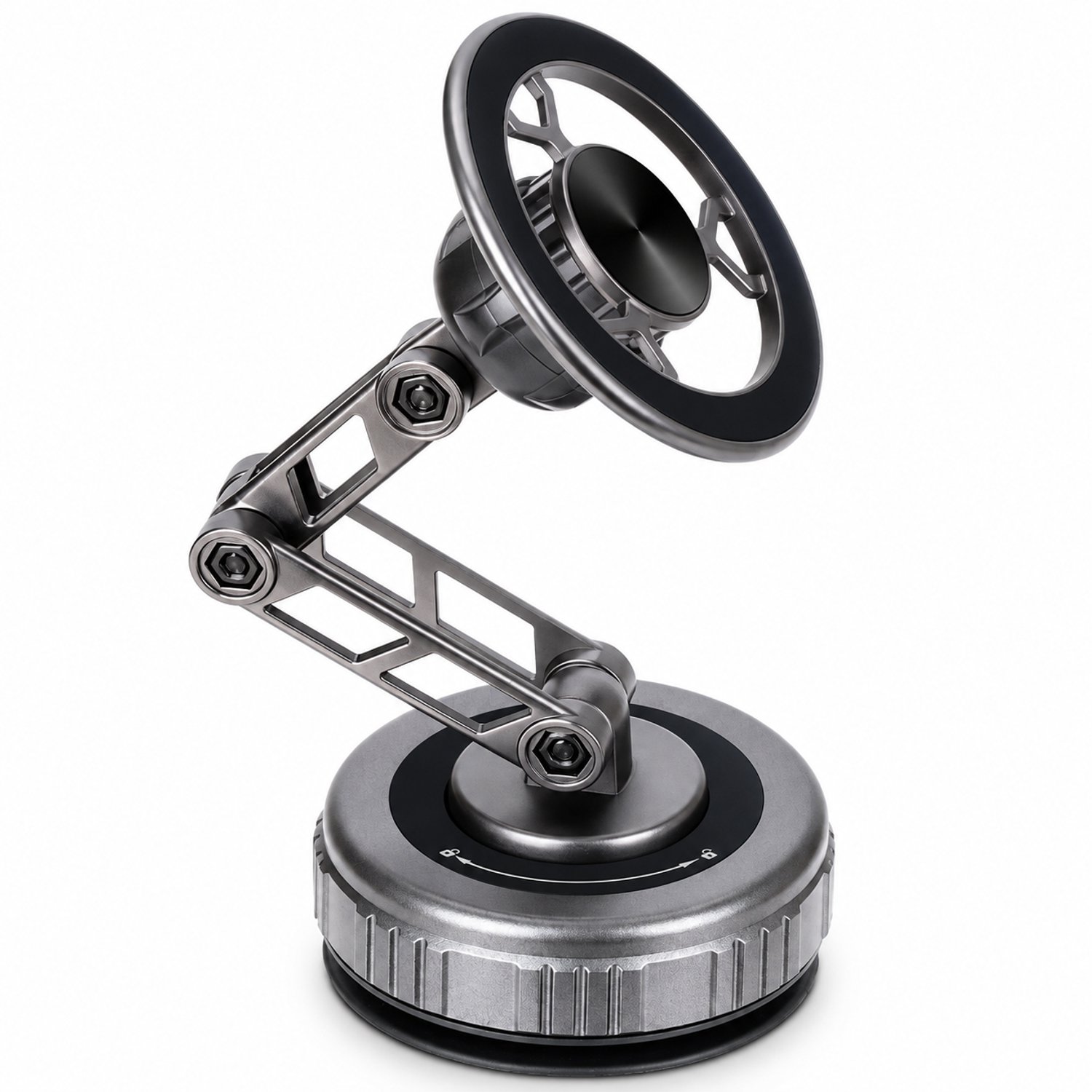 Autotelefoonhouder met vacuümzuignap, magnetische houder, uitschuifbare en inklapbare arm, 360° draaibaar, zinklegering, verpakking 6 × 6 × 6,6 cm