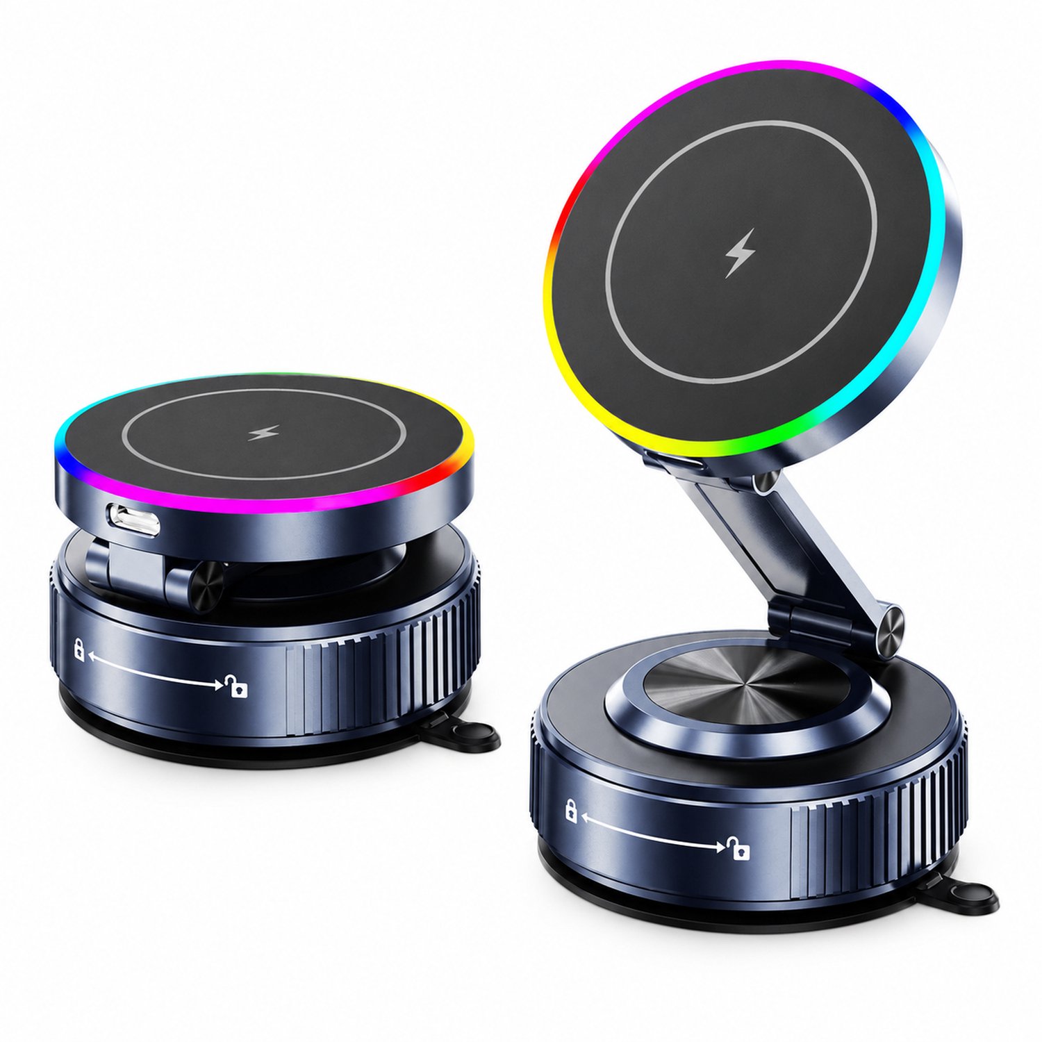 telefoonhouders auto - 15 W draadloos opladen - zevenkleurige sfeerverlichting - vacuüm-magnetische telefoonhouder