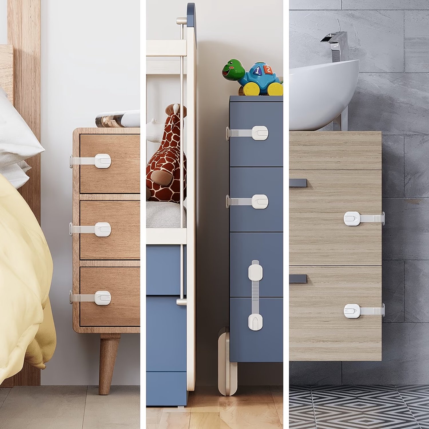Kinderslot Zelfklevend ( 8 Stuks) - Verstelbaar Kastslot & Baby Beveiliging - Boorvrij Veiligheidsslot voor Kast, Lade, Koelkast & Toilet - Wit – foto 2