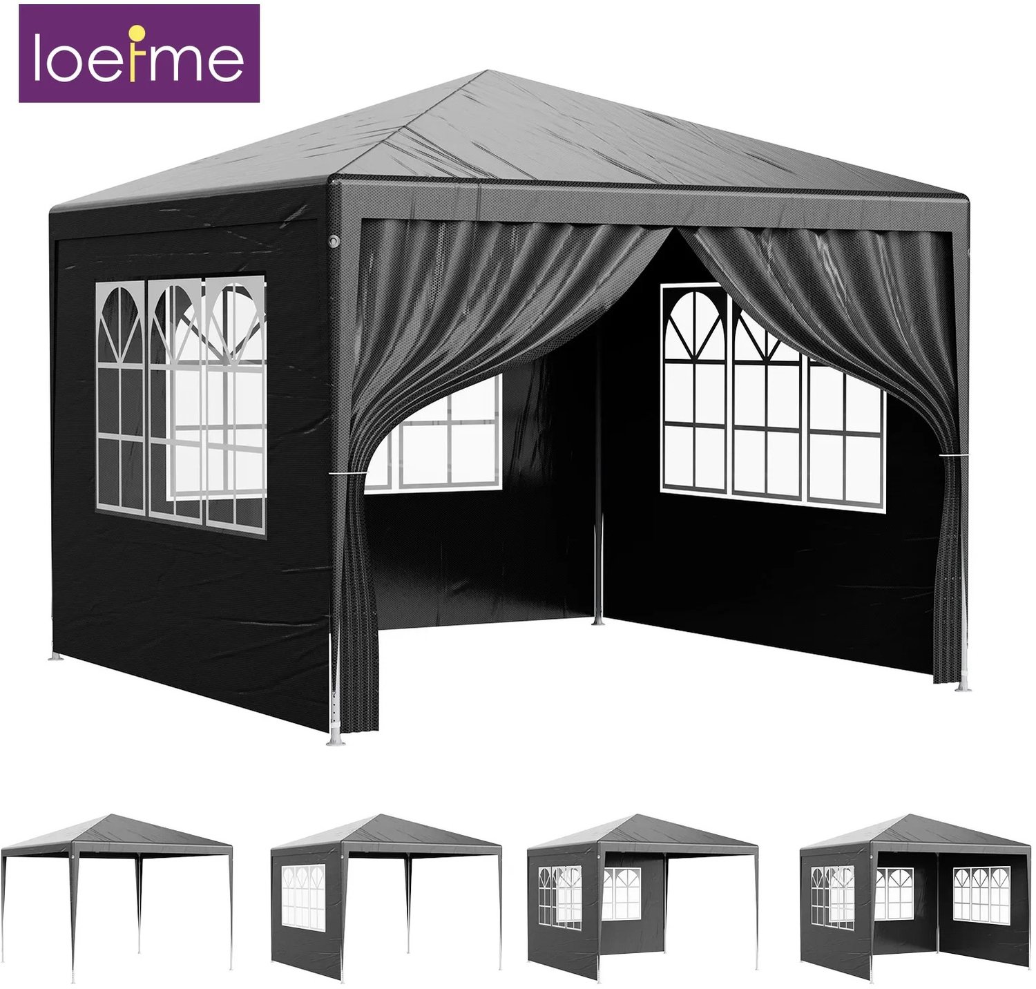 Prime Home Kampeertent - Feesttent - Tuintent - Tuinpaviljoen - Waterdicht - Winddicht - UV-zonbescherming - Verwijderbare zijwanden - 3 x 3m - Donkergrijs