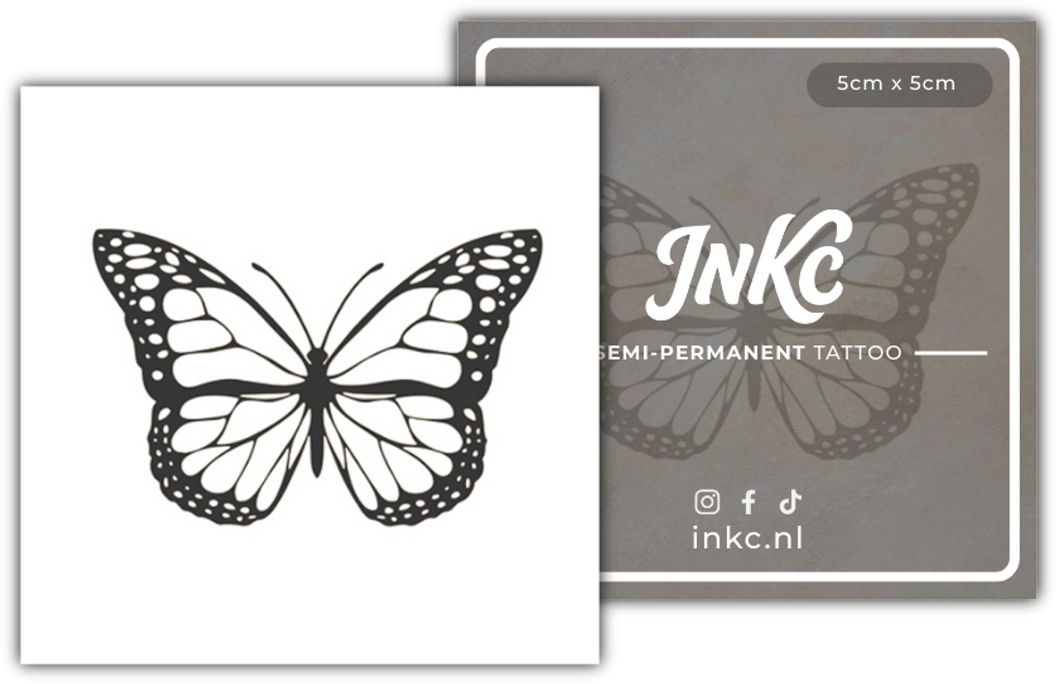 INKC - Tijdelijke Tattoo - Vlinder - Nep Tattoo - Plak Tattoos - Blijft tot 2 weken - 5 x 5cm