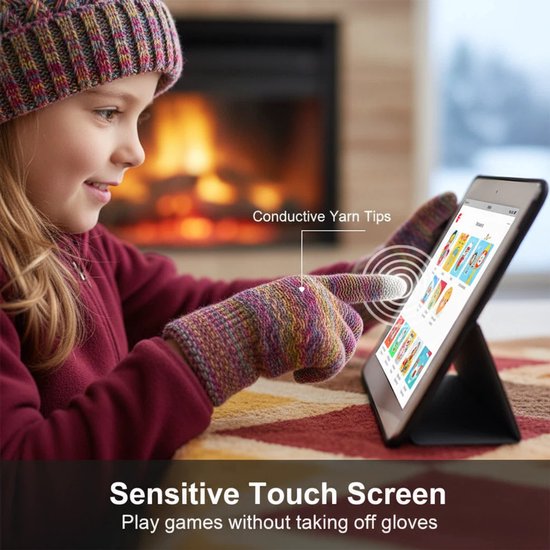 Winter Warm Fashion 3 stuks for kids- Muts + Nekwarmer + Handschoenen - Dikke gebreide pompon, muts, losse handschoenen met touchscreen, sjaalset — cadeau in Mode & Accessoires - foto 4