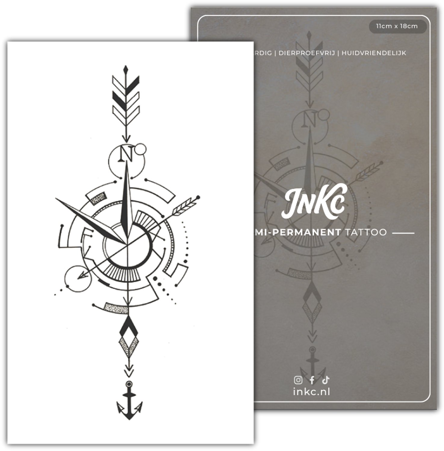 INKC - Tijdelijke Tattoo - Schips Kompas - Nep Tattoo - Plak Tattoos - Blijft tot 2 weken - 11 x 18cm