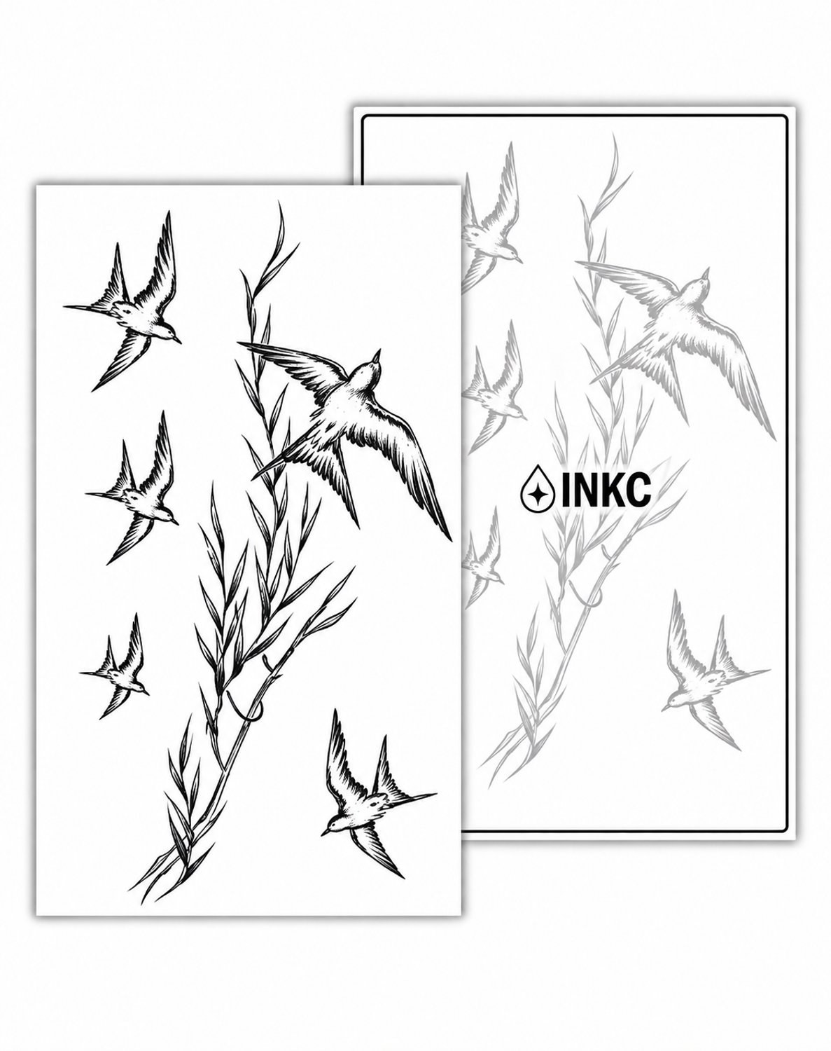 INKC - Tijdelijke Tattoo - Zwaluwen en Veer - Nep Tattoo - Plak Tattoos - Blijft tot 2 weken - 11 x 18cm