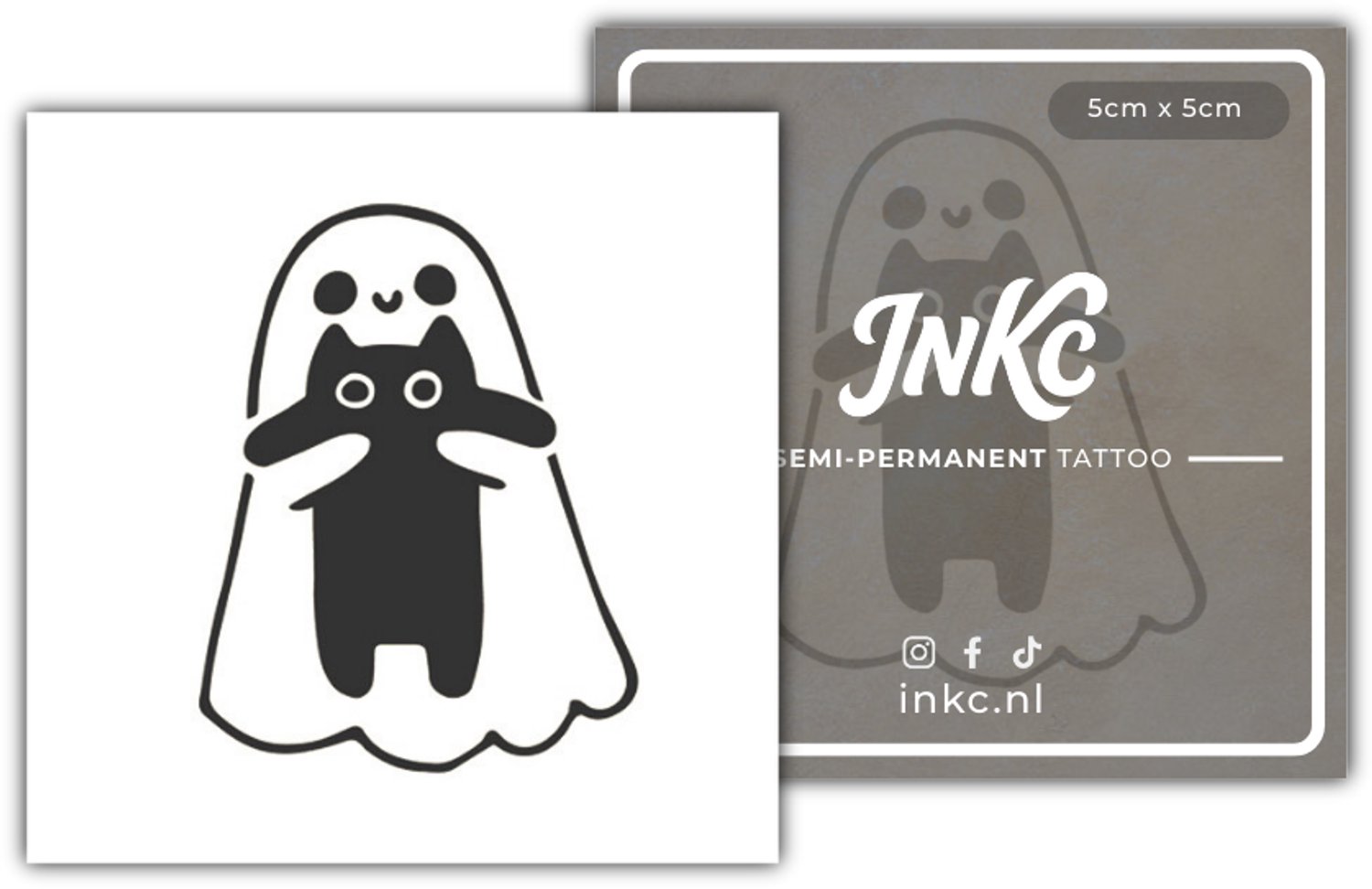 INKC - Tijdelijke Tattoo - Spook met Kat - Nep Tattoo - Plak Tattoos - Blijft tot 2 weken - 5 x 5cm