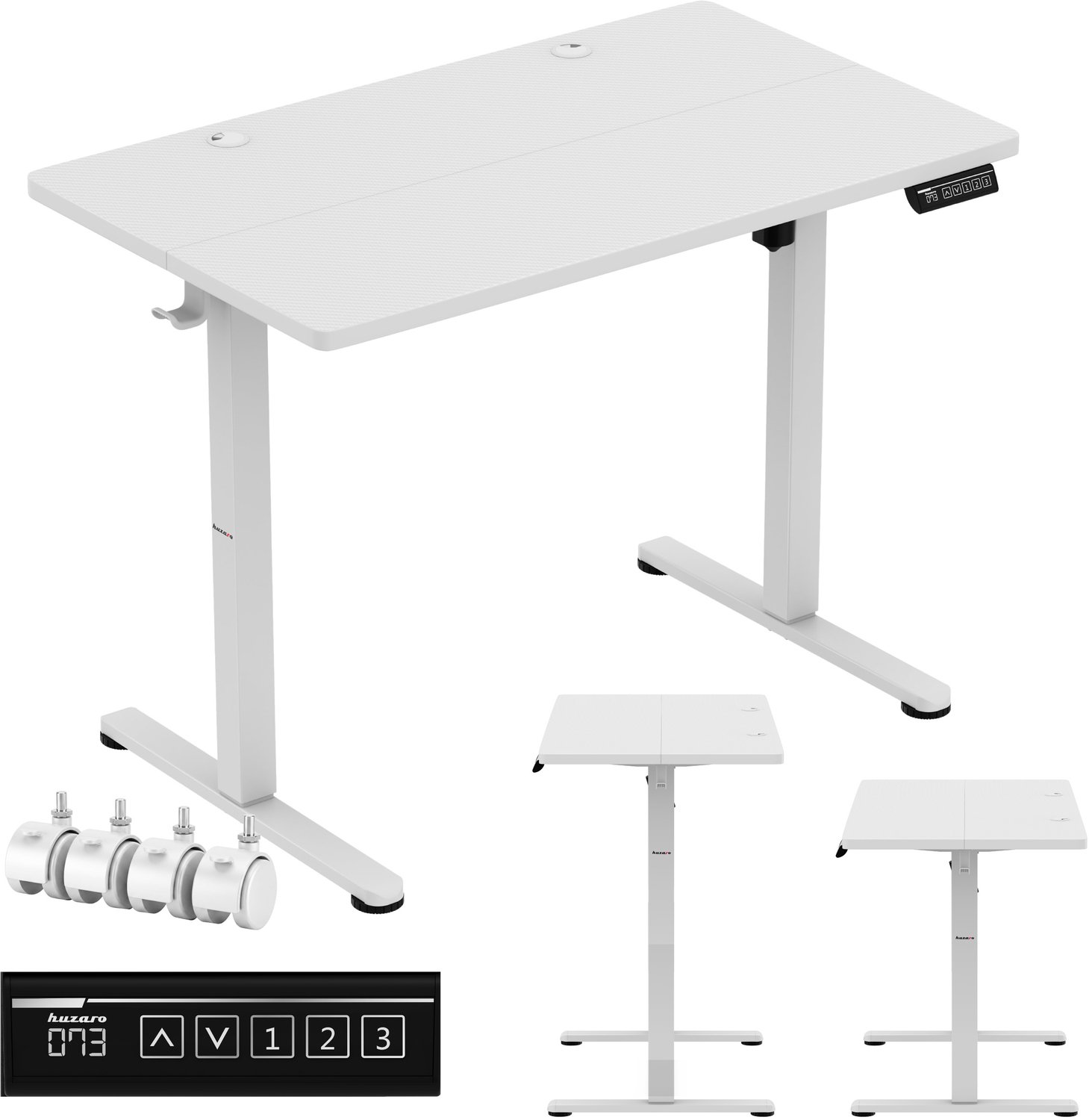 Huzaro Hero 7.8 Elektrisch Verstelbaar Bureau - Verrijdbaar Zit-sta Bureau op Wielen - Compact Computermeubel - Wit