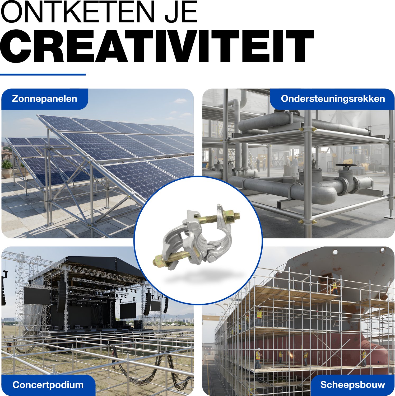 GeZu Impex Steigerkoppeling Ø 48 x 48 mm | 90° set van 8 Gegalvaniseerd draaikoppeling klem voor steiger koppelstuk