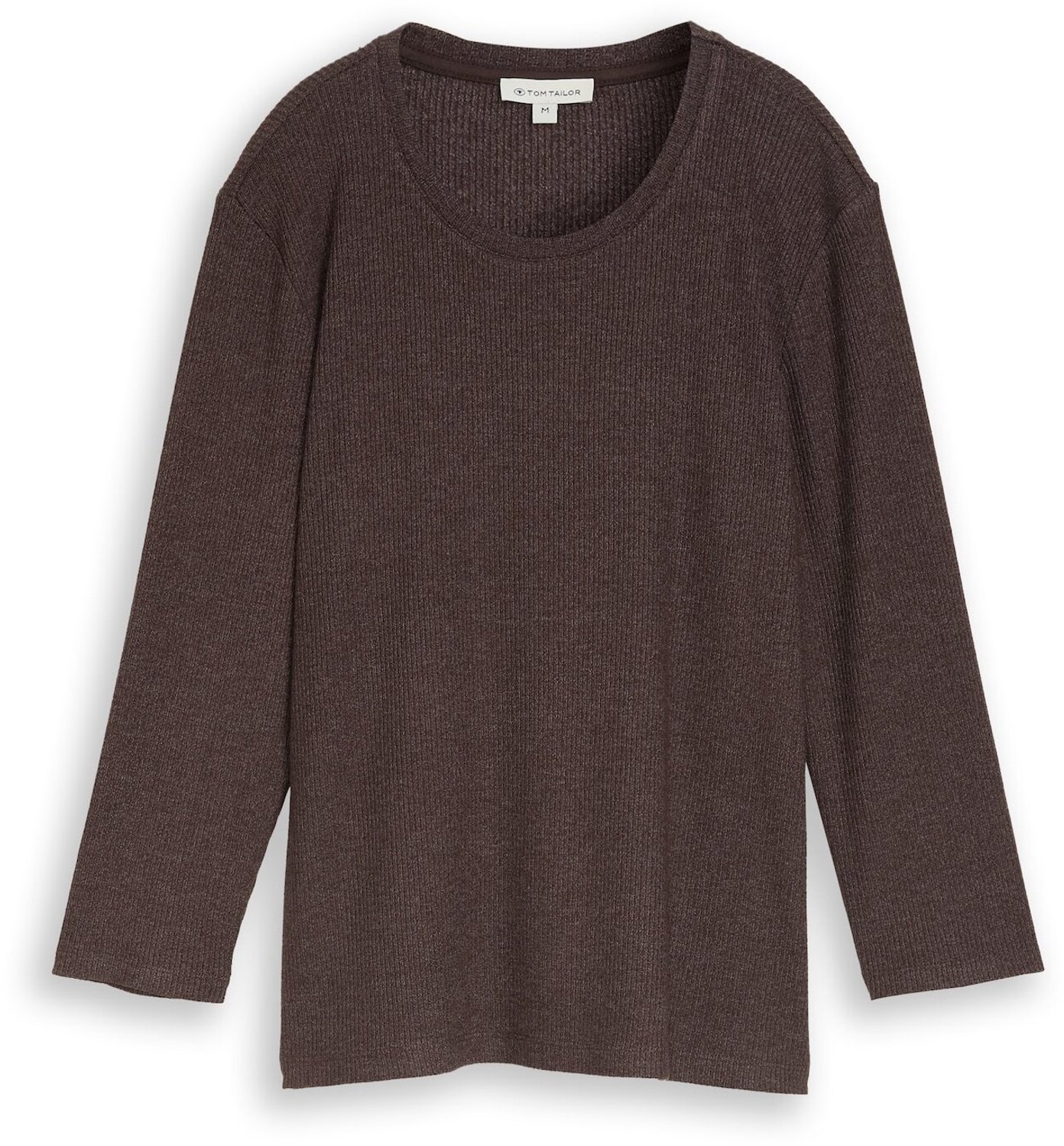 Tom Tailor - Oversized shirt met lange mouwen en geribde structuur - Maat S - java dark brown melange