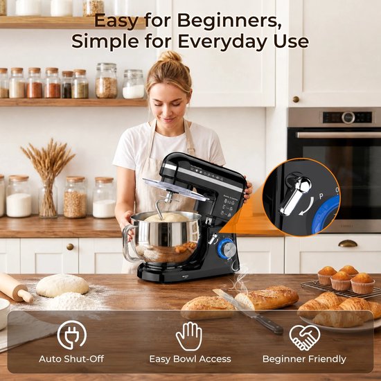 Lamor Keukenmachine - Mixer - Keukenmixer met mengkom - Keukenmixers - Mixers - Deegmixer - 10 snelheden - 2 kommen - Zwart van Lamor — afbeelding 2