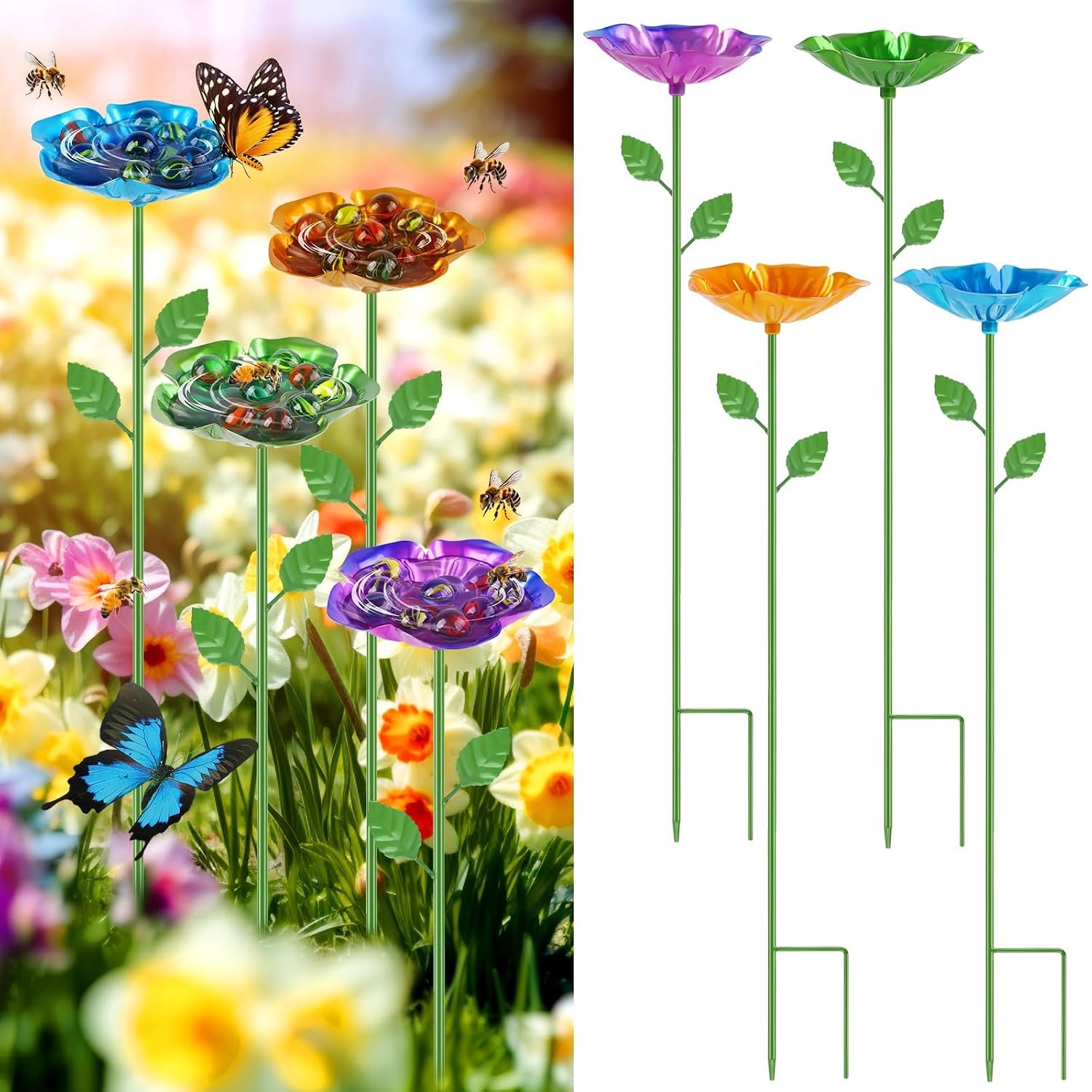 4-delige bijendrinkplaats - Bijenvoederbak - Bijenbad - Metalen vogelvoederbak - Bloemvormige bijendrinkplaats - Afneembaar - Tuindecoratie - Geschikt voor tuin- en terrasdecoratie