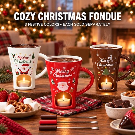 Persoonlijke beker voor het smelten van chocolade - Chocoladefondue - Chocoladefonduebeker - Bakje voor dipsaus - Porselein - Kerstversiering - Kan chocolade, kaas, karamel en boter smelten - Het ideale kerstcadeau - Patroon van de Kerstman — afbeelding 4