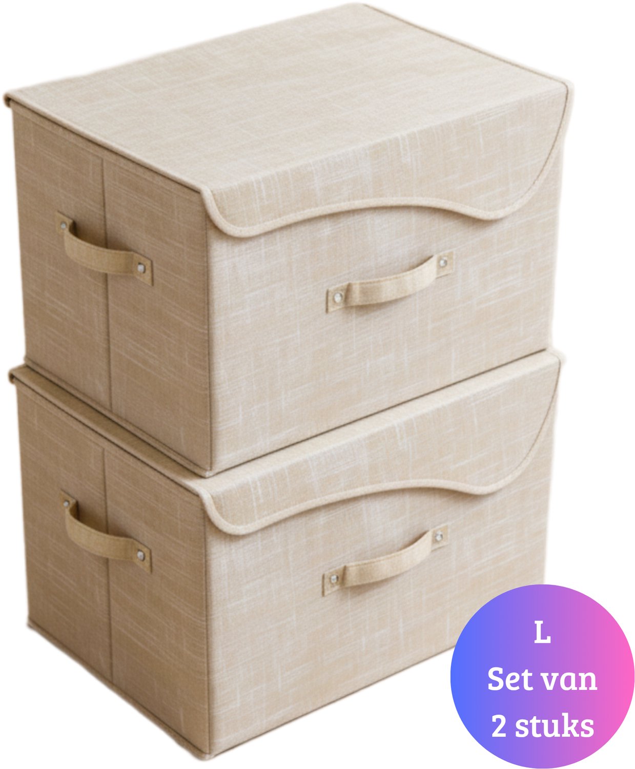 Janse® Opbergboxen L set van 2 - Kleding organizer - 38 Liter - Opslagbak beige - Opslagbox 2 stuks - Opvouwbare opbergmand - Stoffen opbergset - Opberger met deksel - Kast organizer