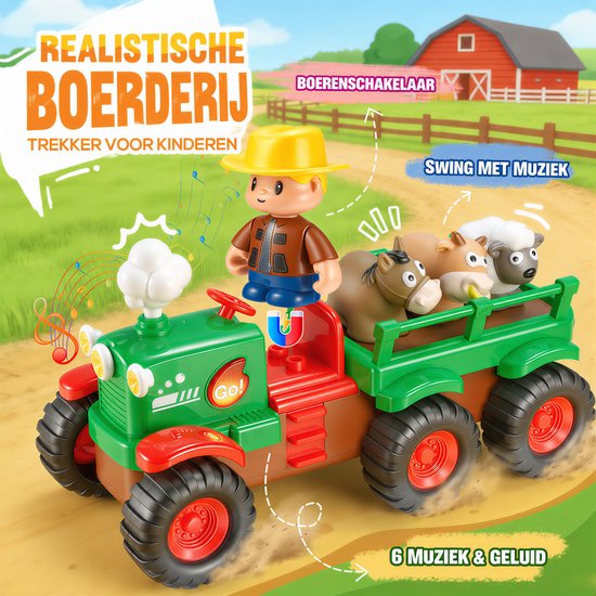 Wootoy Speelgoed Tractor voor Peuters van 1 2 en 3 jaar - Boerderij Voertuig Auto met Muziek en Dieren - Montessori Speelgoed voor Baby's –Cadeau Educatief Kinderspeelgoed Jongens en Meisjes — afbeelding 3