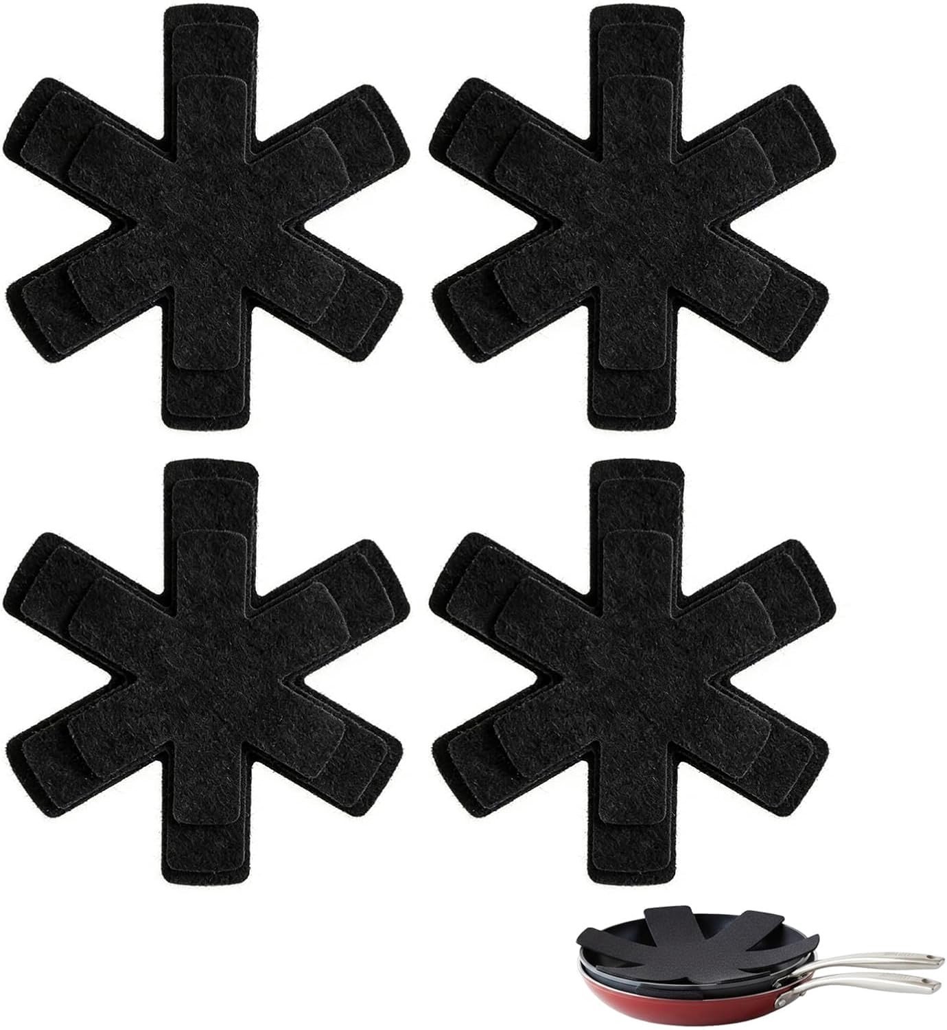 Set van 12 antislip hittebestendige potbeschermers van hoogwaardige vilt, stapelbare bescherming in drie maten (13, 11, 24 cm) voor pannen, potten en servies, veelzijdige keukenaccessoires in grijs
