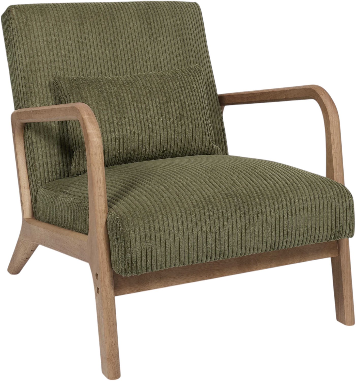 MISOU Fauteuil - Loungestoel Met Leuning - Met Kussen - Ribstof - Hout - Groen - SCOTT