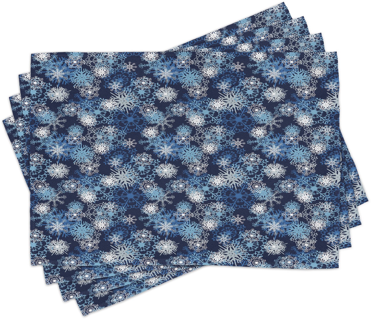 ABAKUHAUS Winter Placemats Set van 4, Verschillende Verschillende Sierlijke Sneeuwvlokken Sneeuwstorm Koud Seizoen Kerst Thema, Wasbare Stoffen Placemats voor de Eettafel, Standaardformaat, Lichtblauw
