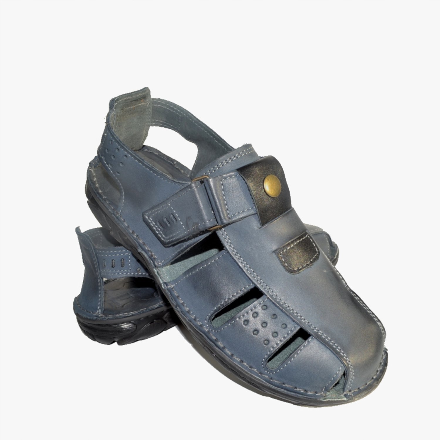 Maximus Heren Sandalen Leer Klittenband Blauw