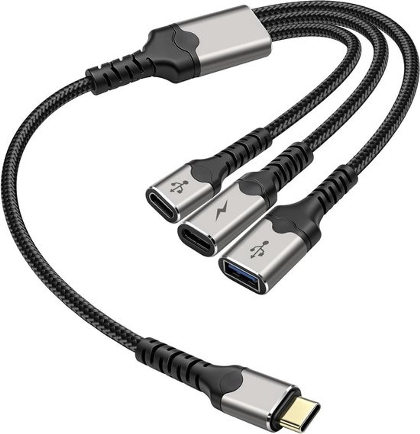 USB-C Y-Splitter Kabel - Oplaadadapter Converter - Apparaten Koppelen - 1 tot 3 poorten - 30 cm - Grijs