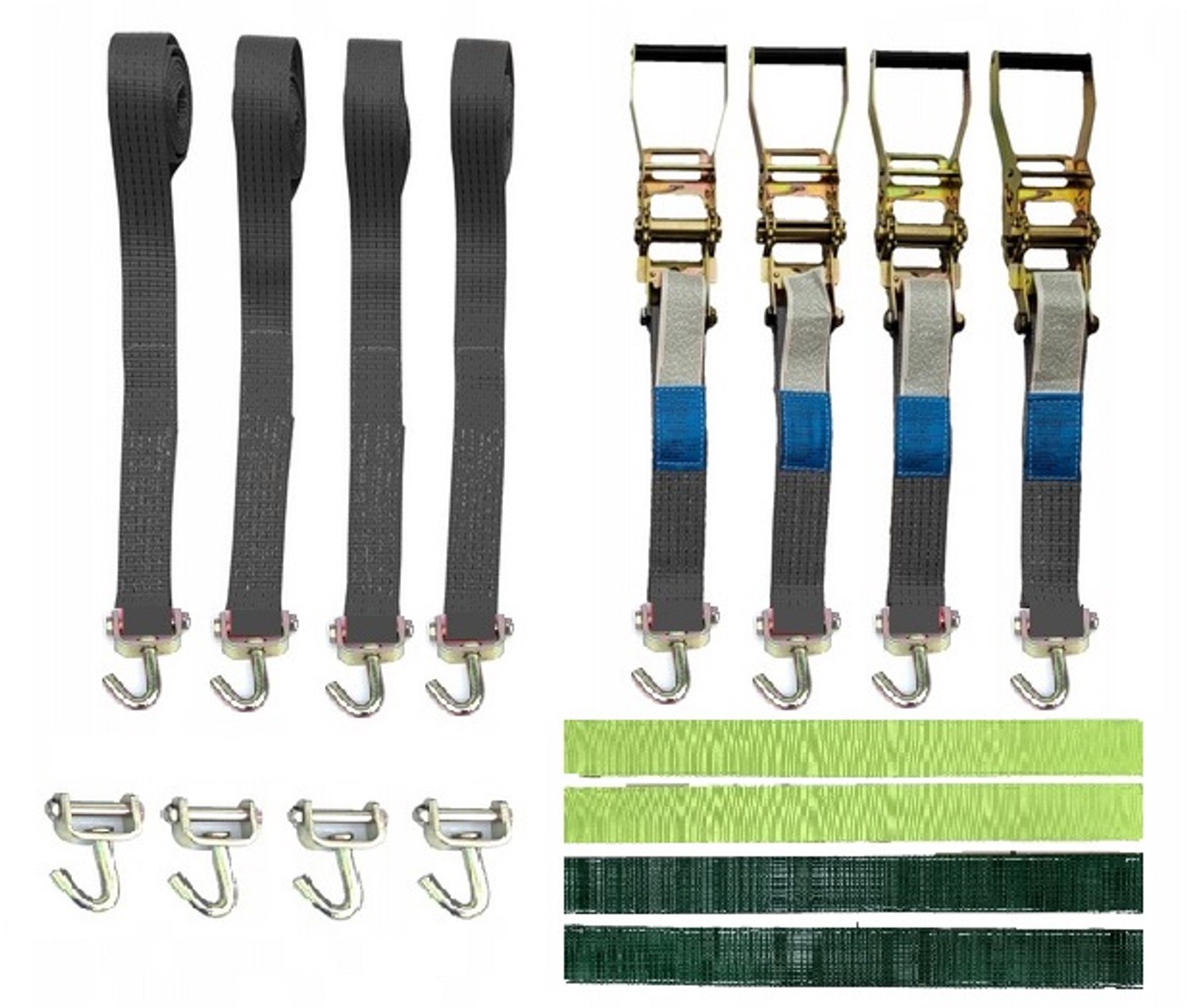 4x Spanbanden met Haken, 3 Meter, 4 Ton, Merkloos