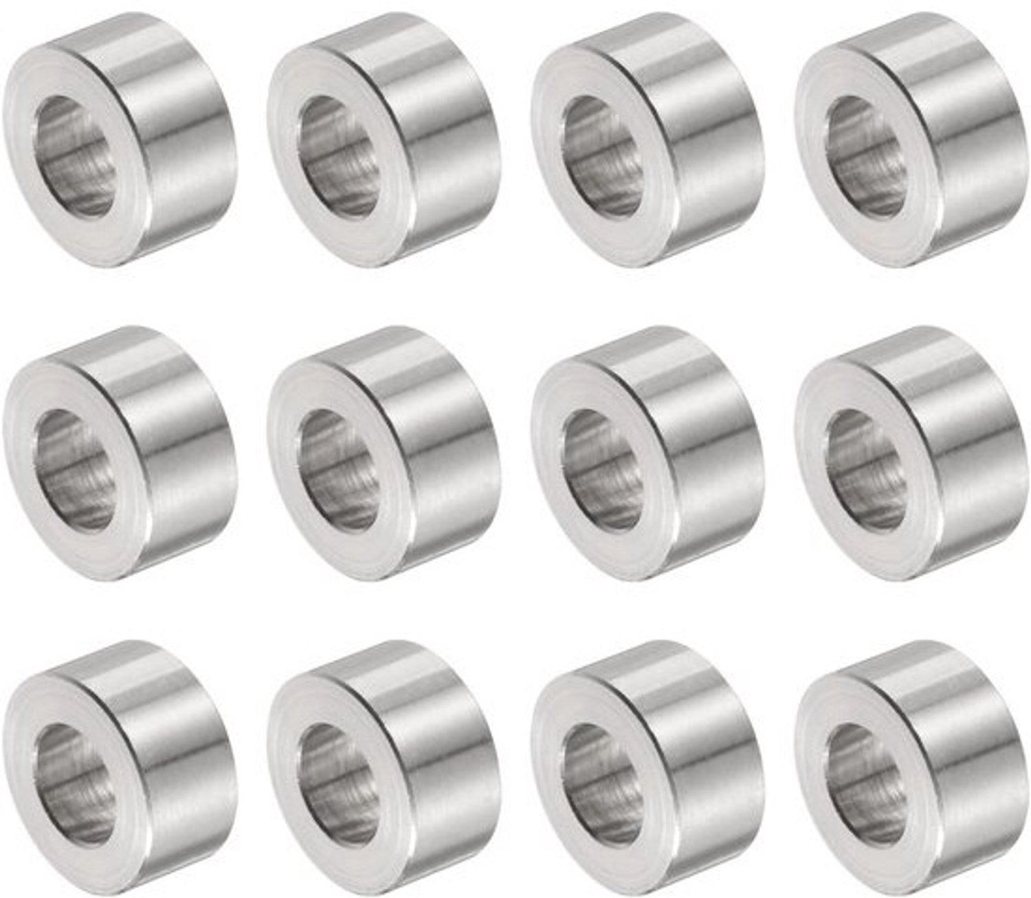 QUARKZMAN 12 stuks roestvrijstalen afstandhouders 10,5 mm boring x 20 mm buitendiameter x 10 mm lengte schroefbussen met blank afwerking Ronde metalen afstandhouders voor M10 schroeven en staven