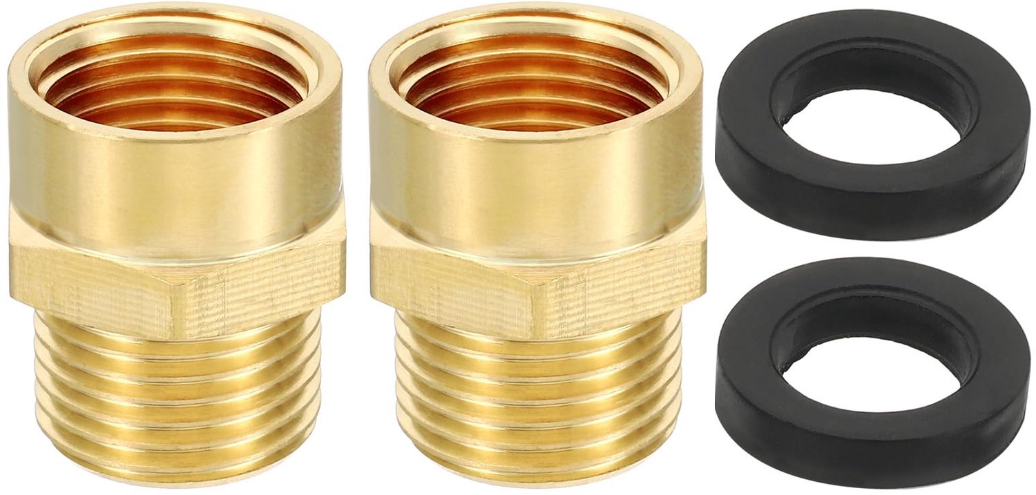 PATIKIL Messing pijpfitting adapter, 2 stuks 1/2" NPT binnendraad x 1/2" G buitendraad messing verloopstuk hex slangconnector adapter met pakking voor