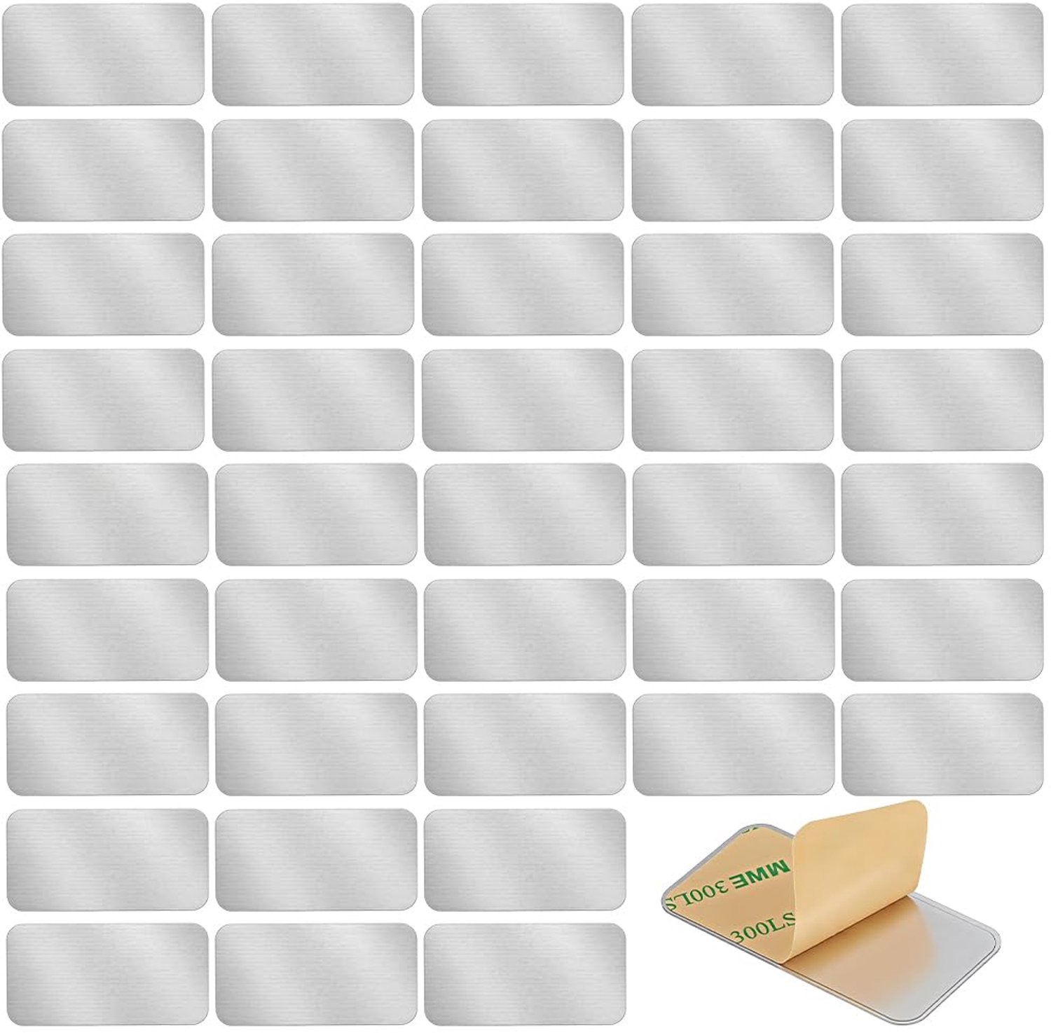 BENECREAT 70 Pcs 30x60mm Rectangular Stainless Steel Adhesive Metal Plates for Magnets, Self-Adhesive Replacement Magnetic Strips for Kitchen, Stairs,