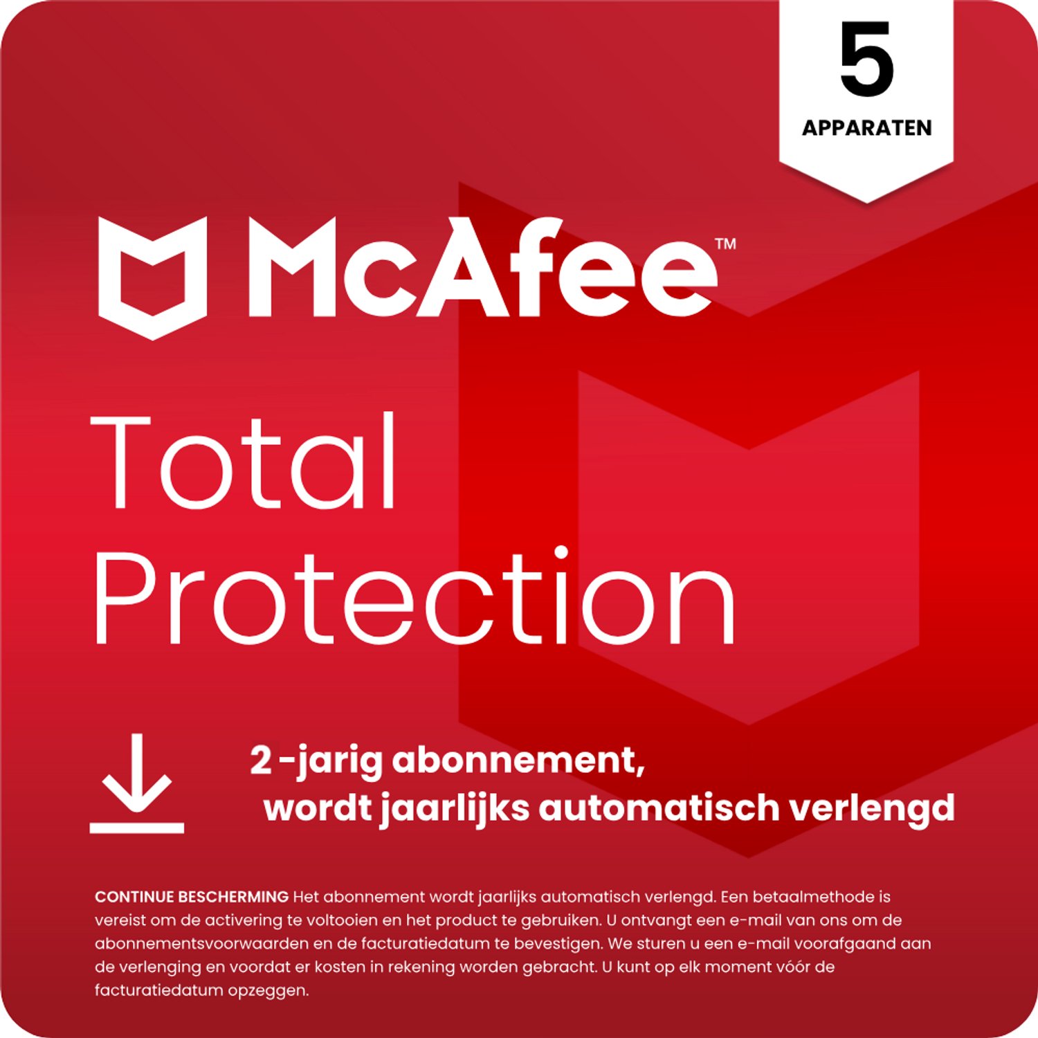Bol.com McAfee Total Protection incl VPN - Beveiligingssoftware - 2 jaar/5 Apparaten - NL & BE - PC, Mac, iOS & Android Download aanbieding
