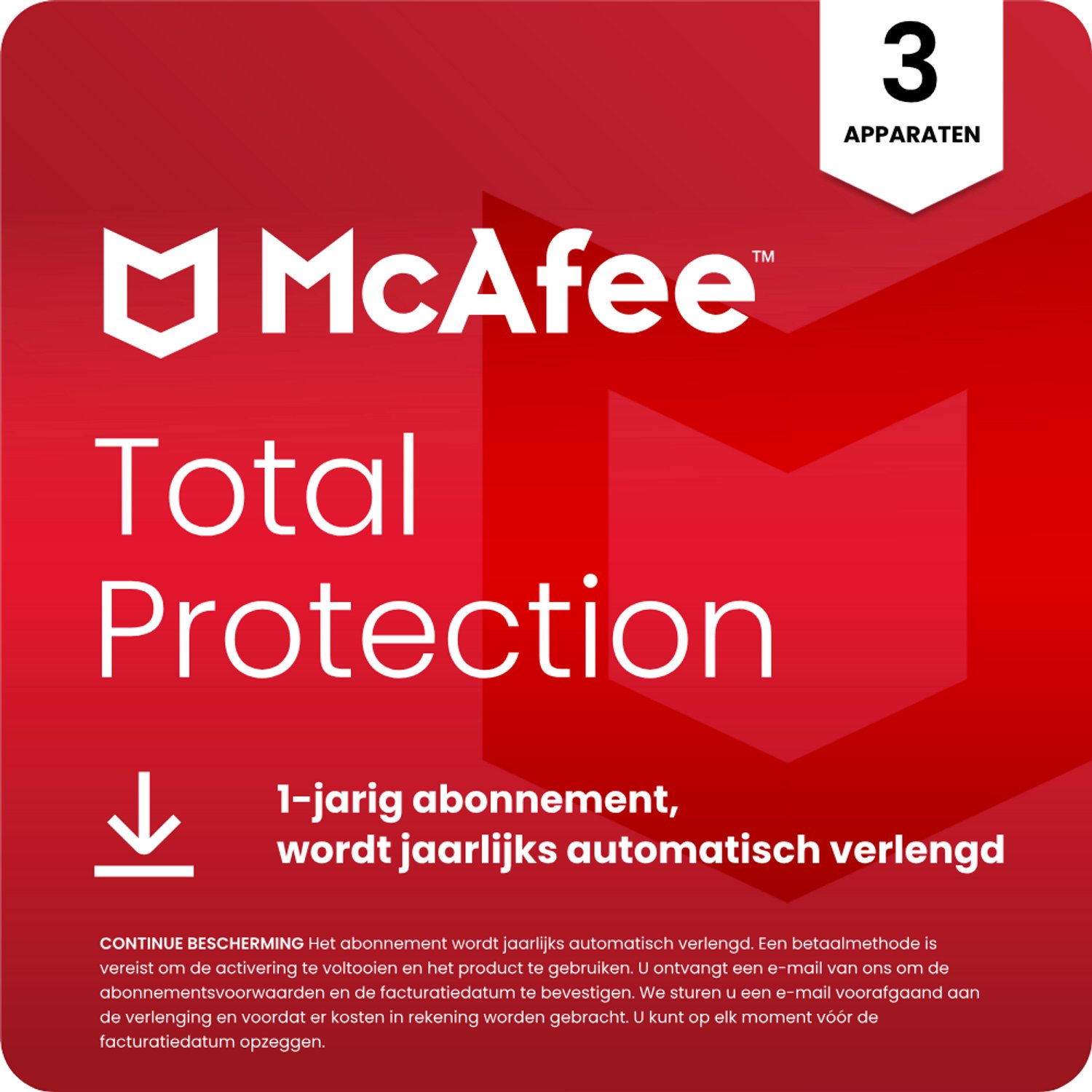 Bol.com McAfee Total Protection incl VPN - Beveiligingssoftware - 1 jaar/3 apparaten - Nederlands - PC, Mac, iOS & Android Download aanbieding