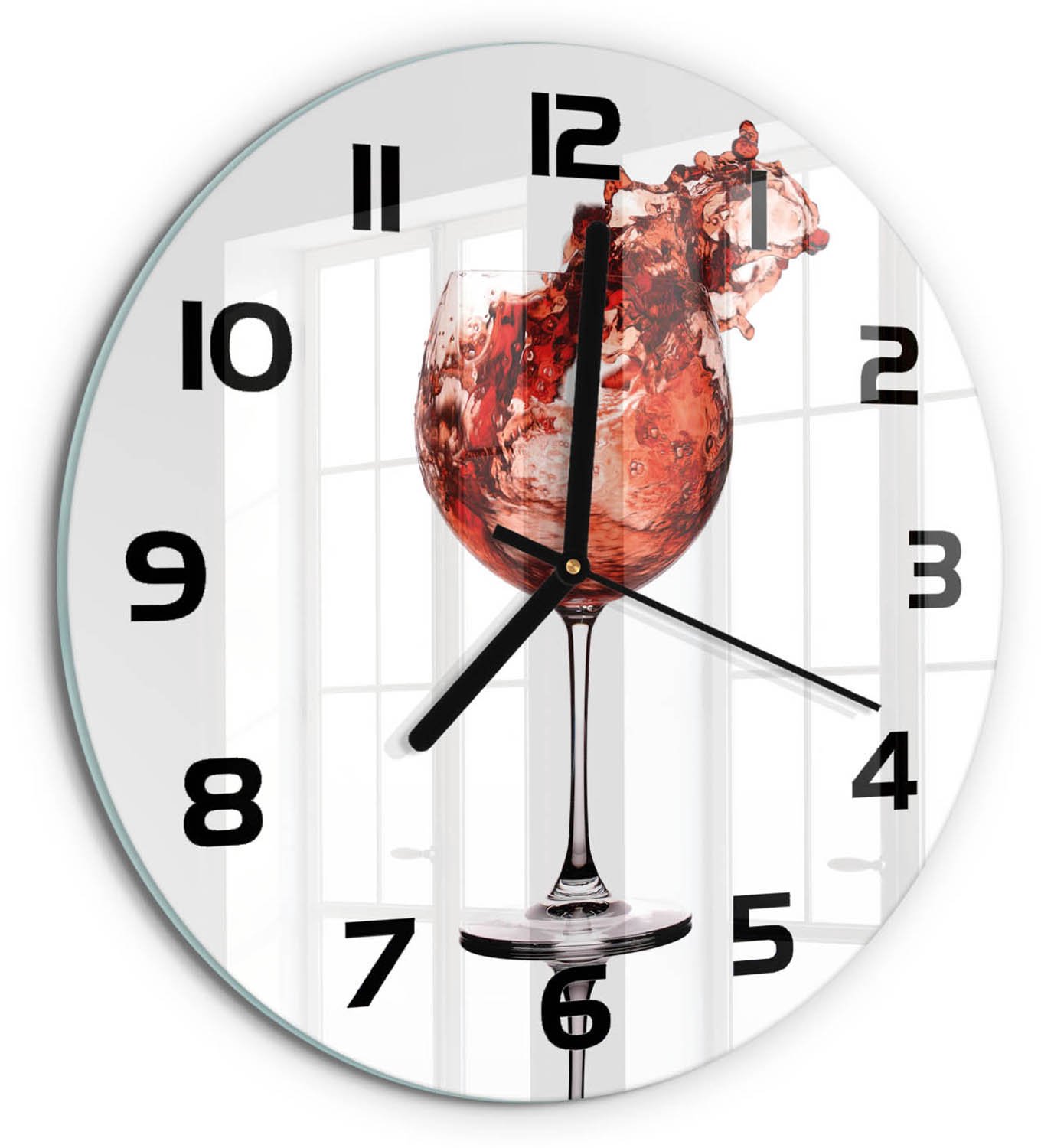 TULUP Wandklok - Een glas wijn Wandklok Glas Met Motief - fi30 cm - Rood Decoratieve Glazen Klok - Zwarte handen - Ronde Klok - Gekleurde Glazen Klok - Glazen Klok Met Print